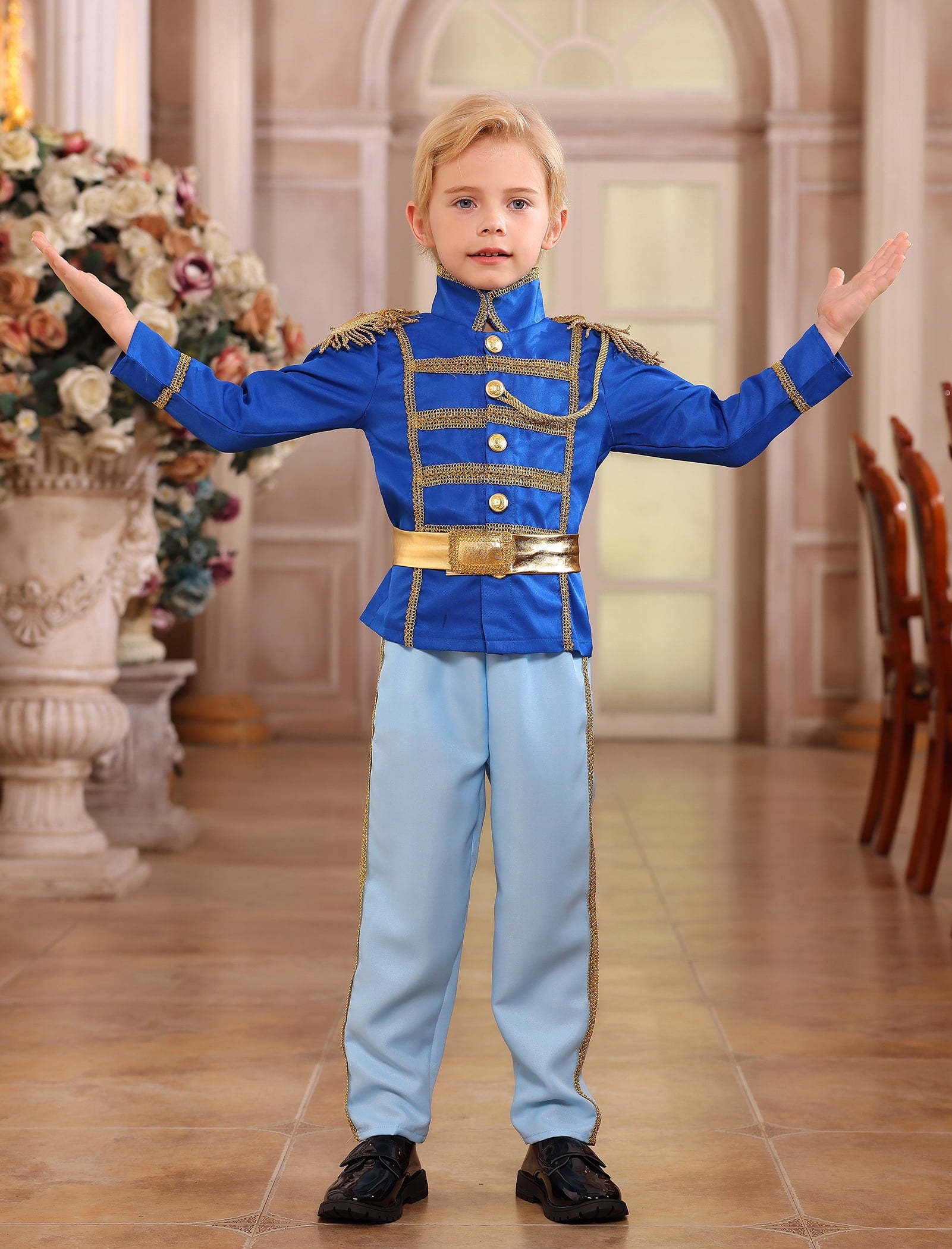 IBTOM CASTLE Boys Prince Charming Costume Halloween Cosplay Dress up Birthday Party Medieval Royal Prince Outfits for Toddler Child 3-4 Years Red 4pcs