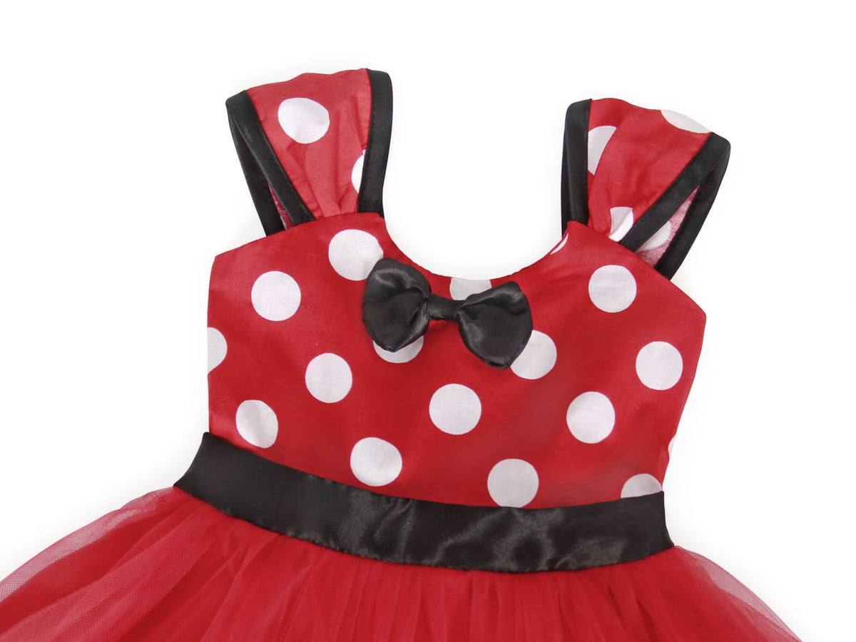 Jurebecia Girls Red Polka Dot Tutu Dress with Bow Headband, Baby Toddler Party Costume for Birthday & Cosplay (110 cm)
