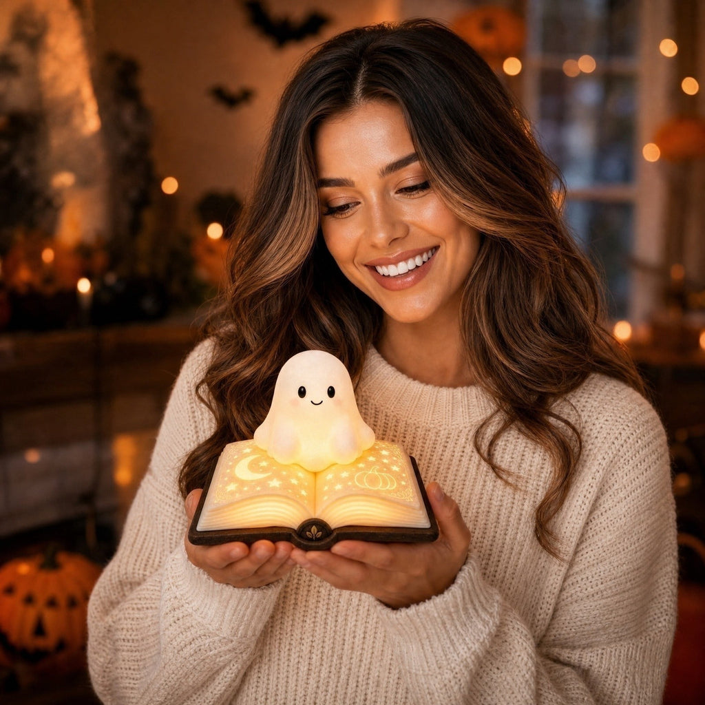 YZEGDCH Halloween 3D Ghost Campfire Flickering Night Light 2 Funny Roasting Marshmallows at Campfire LED Electric Faux Flameless Campfire Nightlight Funny Halloween Decor