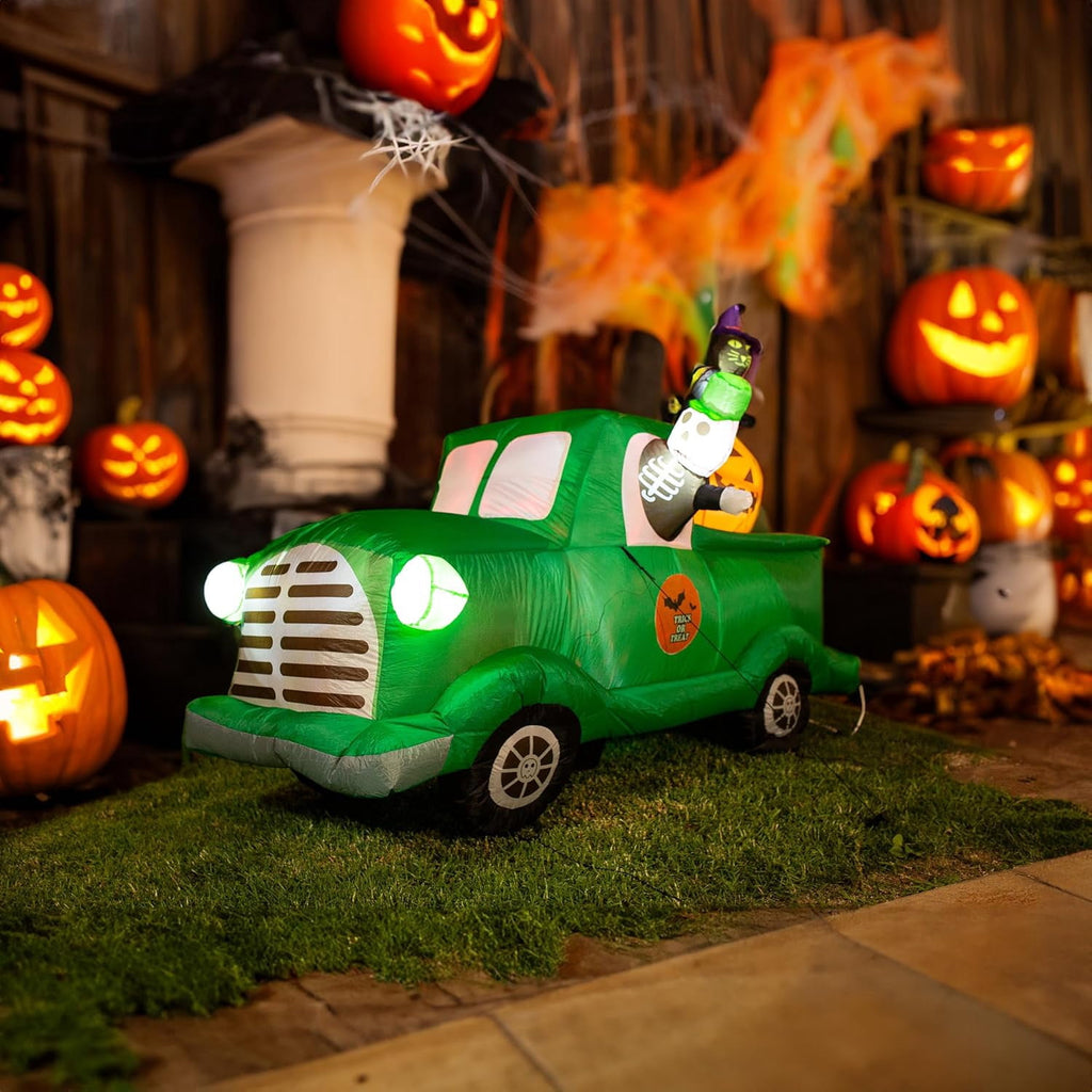 Zone Tech 7.5Ft Long Inflatable Ghost Car LED Lights Decor Halloween Outdoor Indoor Holiday Decorations : Giant Lawn Inflatable Garden Party Decoration and Halloween Blow up Green Car Yard Décor