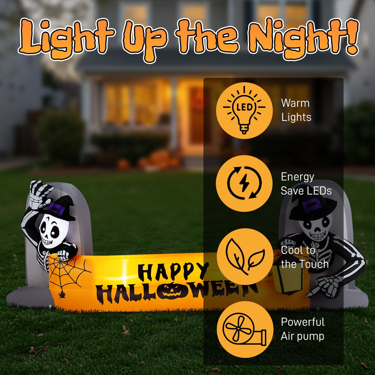 8FT Long Halloween Inflatables Pumpkins Eyeball Candy Outdoor Decorations, Blow Up Yard Decoration with Built-in LEDs Lighted for Lawn Garden Outside Indoor Decor