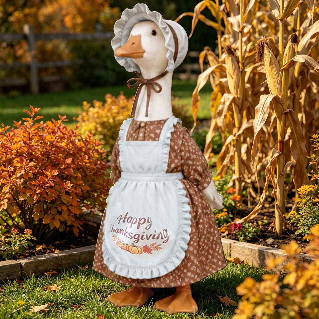 Thanksgiving Harvest Outfit for 23" Porch Goose, Goose Fall Theme Dress in White&Orange with Headwear Fall Harvest Decor for 23" Goose Outdoor Patio Yard Lawn Decoration