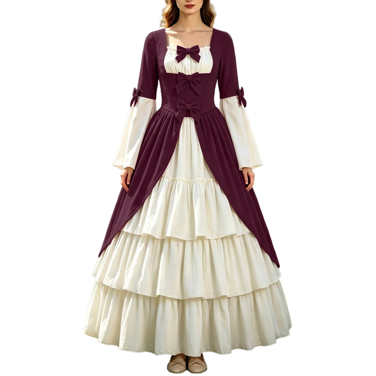 Gothic Dresses for Women Medieval Renaissance Halloween Costume Lace Up Corset High Low Ruffle Hem Square Neck Vintage Gown