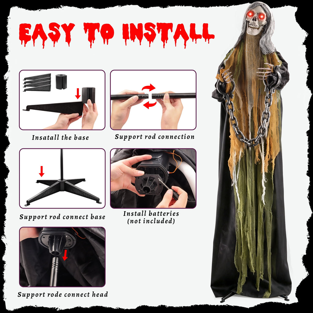 Weswose 6 Ft Animated Halloween Skeleton Prop - Sound & Touch Activated Animatronic with Glowing Head & Spooky Sounds, Outdoor Indoor Yard Decoration