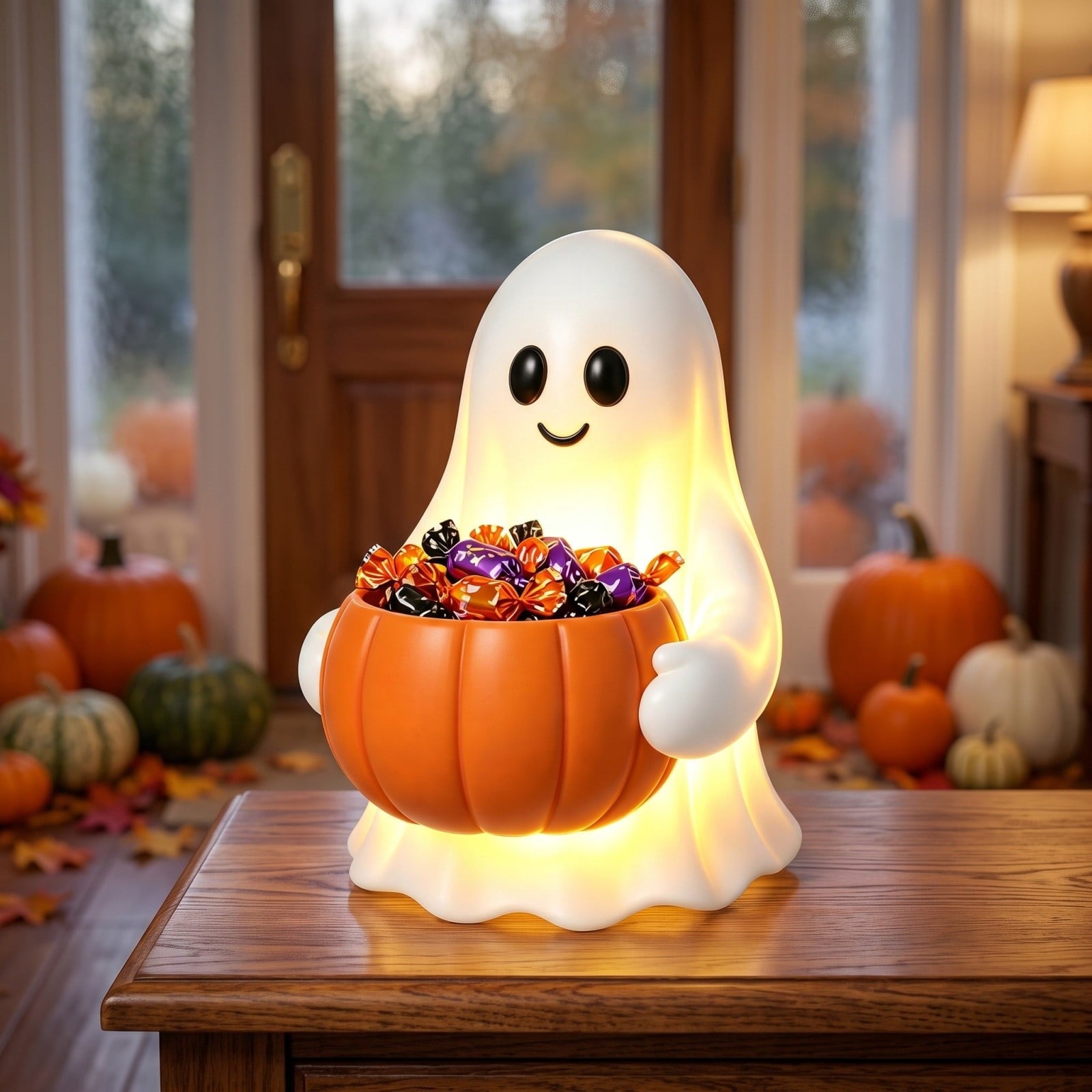 Halloween Ghost Coffee Stand Figurine, 2026 Spooky Decorative Ghost Statue for Shelf Desk Tabletop, Resin Halloween Ornament for Party, Farmhouse Seasonal Decor