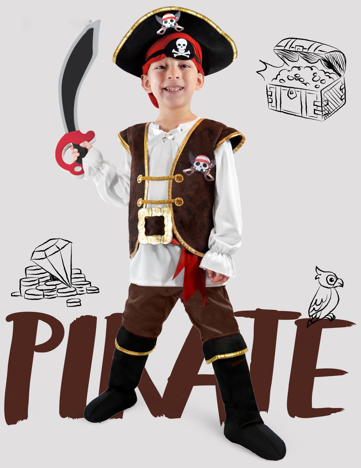 Joyfy Halloween Pirate Costume for Kids, Boys Pirate Costume Set, Pirate Accessories Costume for Toddler Themed Party Cosplay Dress Up