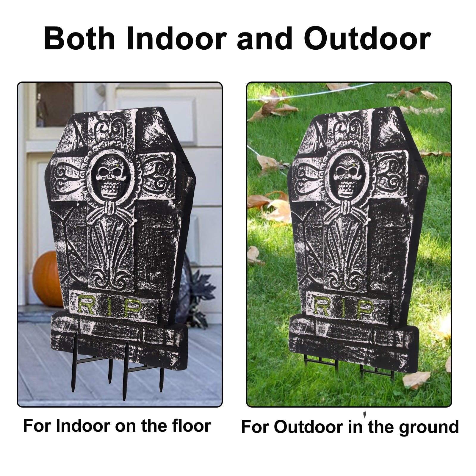 Gamexcel 3-Pack Large 17" Halloween Foam RIP Tombstones with Stakes - Graveyard Lawn Decorations for Spooky Haunted House Decor