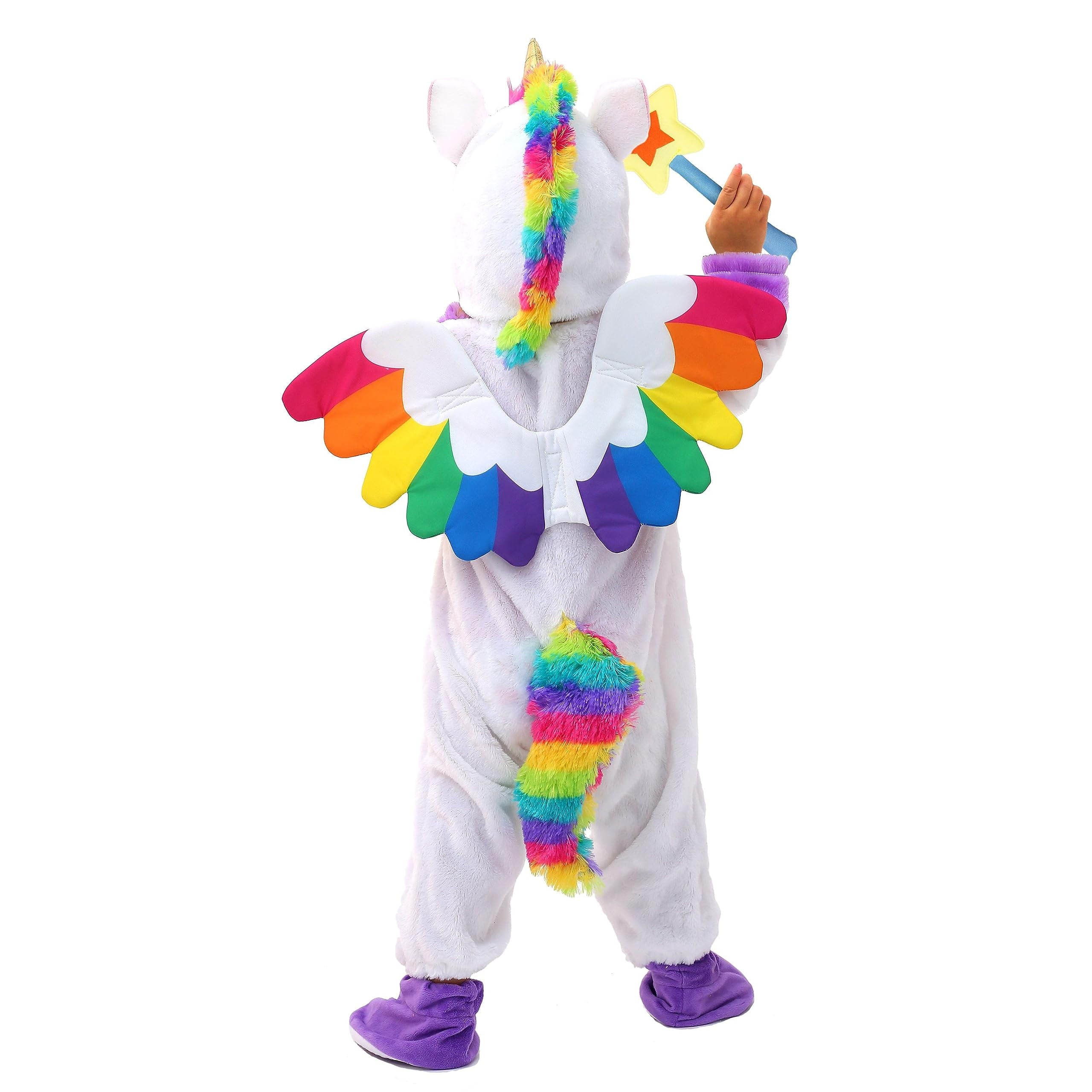 Joyfy Unicorn Costume for Kids Toddlers, One Piece Jumpsuit with Wings and Star Wand for Girls Halloween Dress Up Party 0-7 Years