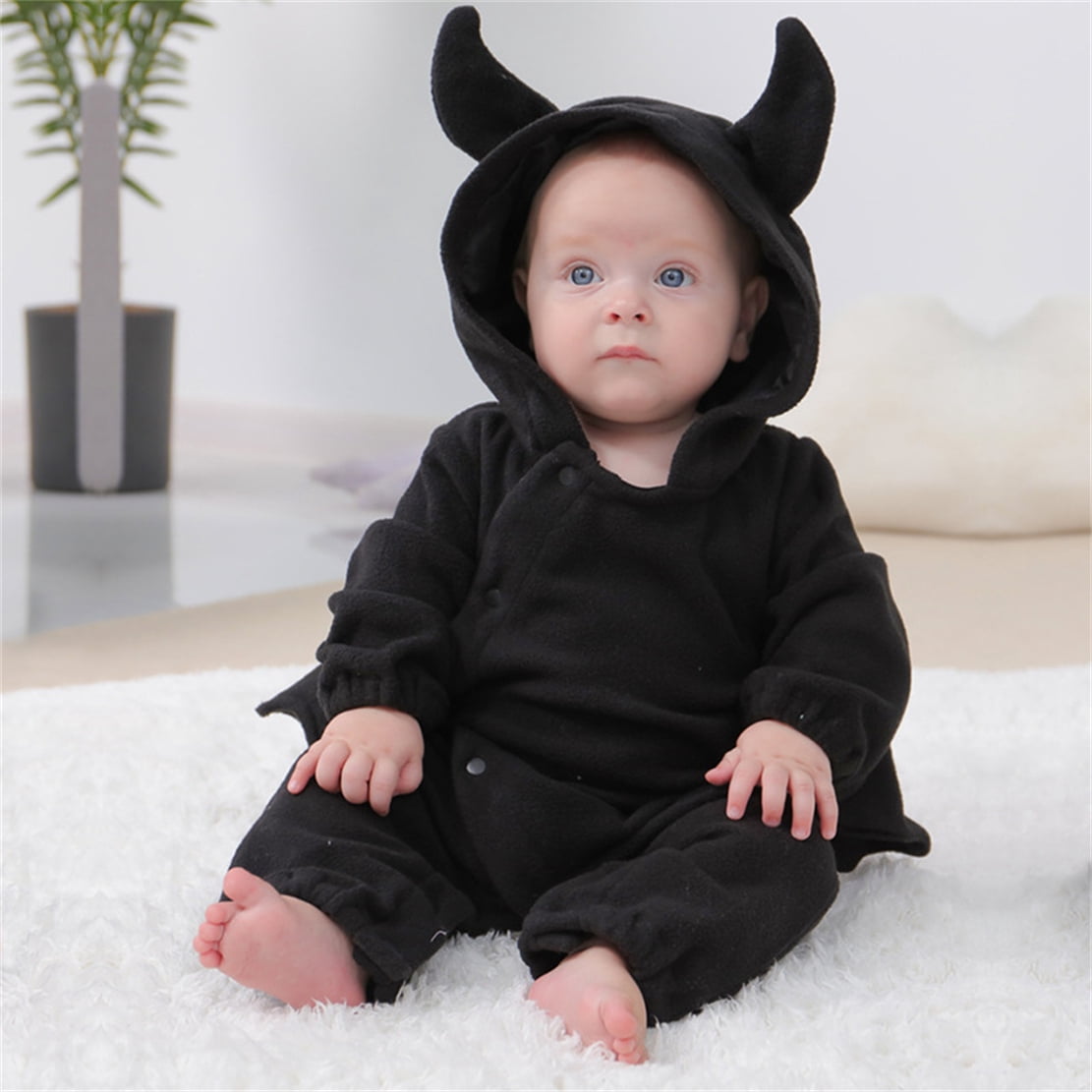 WIBACKER My First Halloween Bat Costume 0-24M Newborn Infant Baby Girl Boys' Hooded Jumpsuit Fleece Bat Romper