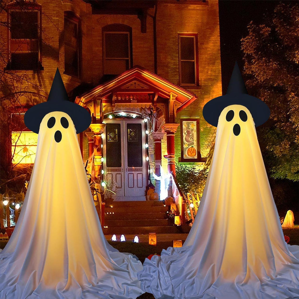 BZPIZ Halloween Decorations Outdoor Halloweens Party Decoration Indoor Spooky Ghost Halloween Decor with String Lights Easy to Assemble Ghost Decorations for Porches Yards Gardens Lawn Big Size