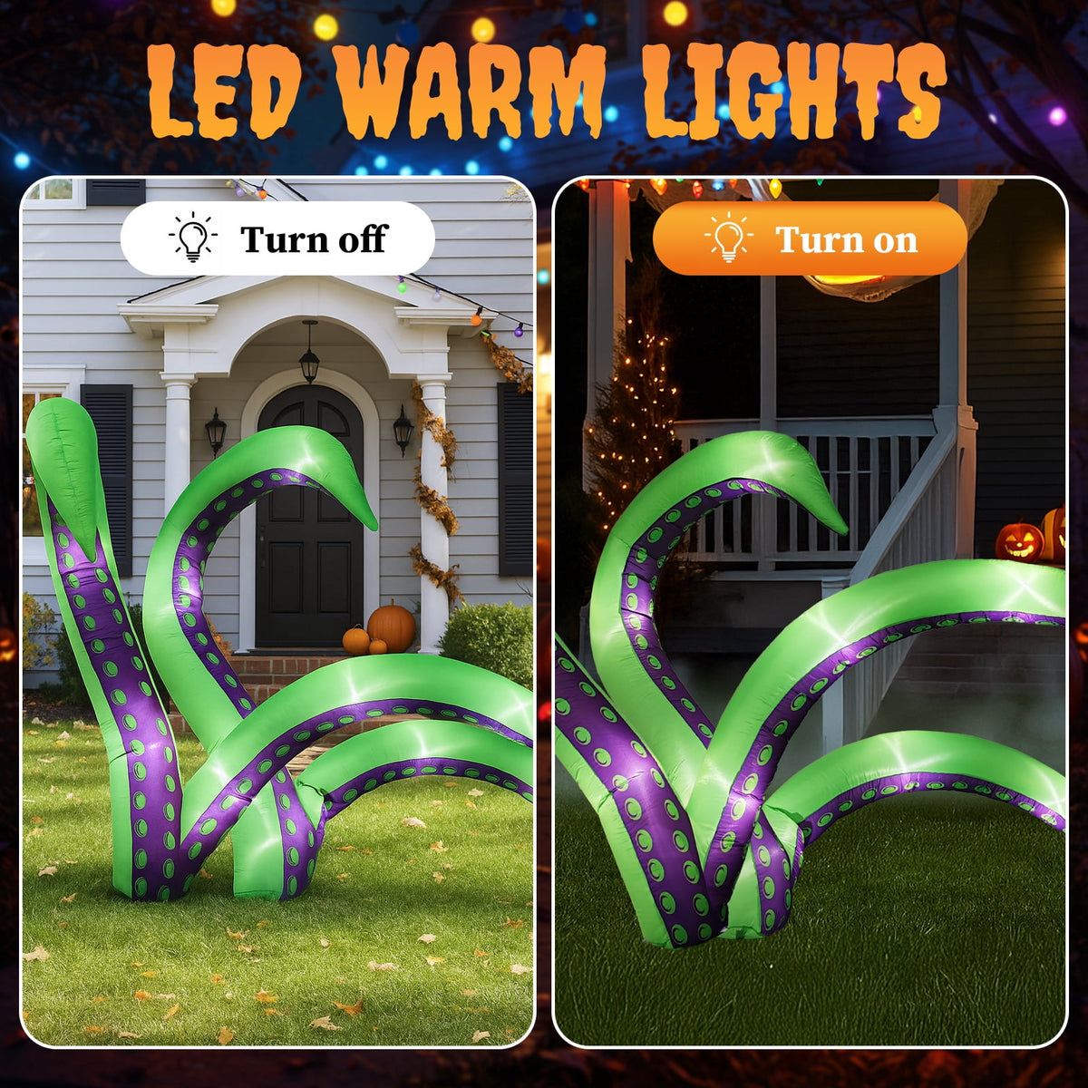 UBesGoo 6.9' Halloween Inflatable Octopus Tentacles, Blow Up Halloween Decoration with Built-in LED Lights, 2 pcs