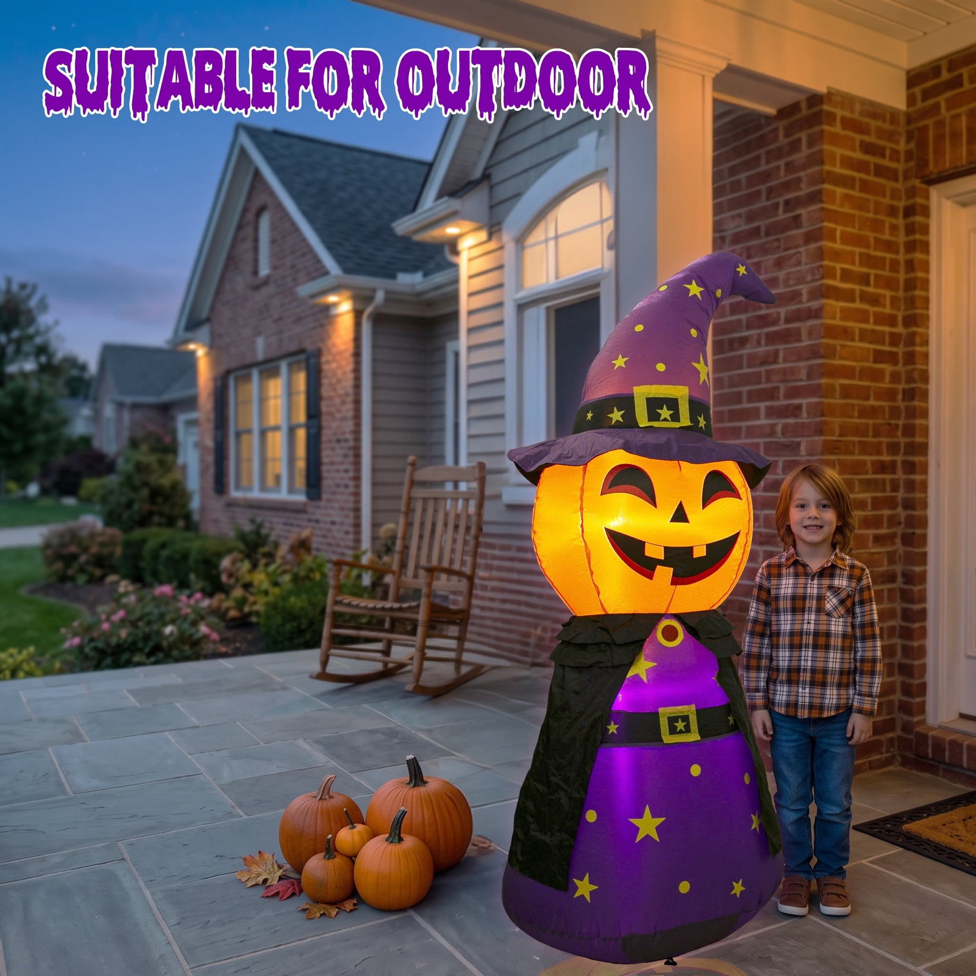 MAGOTAN 9 FT Halloween Inflatables Archway Outdoor Decorations Pumpkin Ghost Archway Halloween Inflatable Blow Up Pumpkin Tombstone Decoration Build-in LED Lights