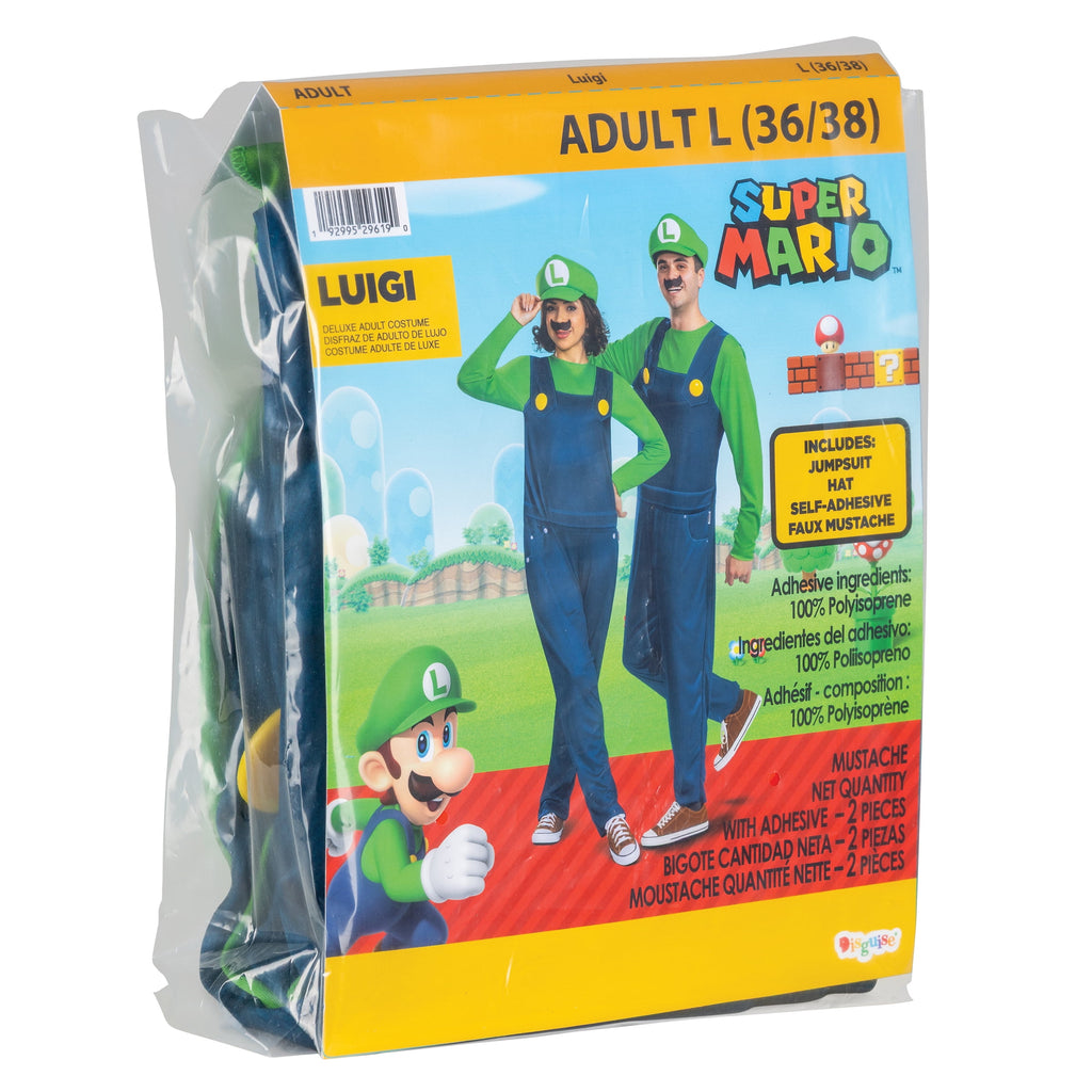Nintendo Super Mario Bros. Luigi Halloween Costume for Adults, Mens Size XL (40/42), by Disguise
