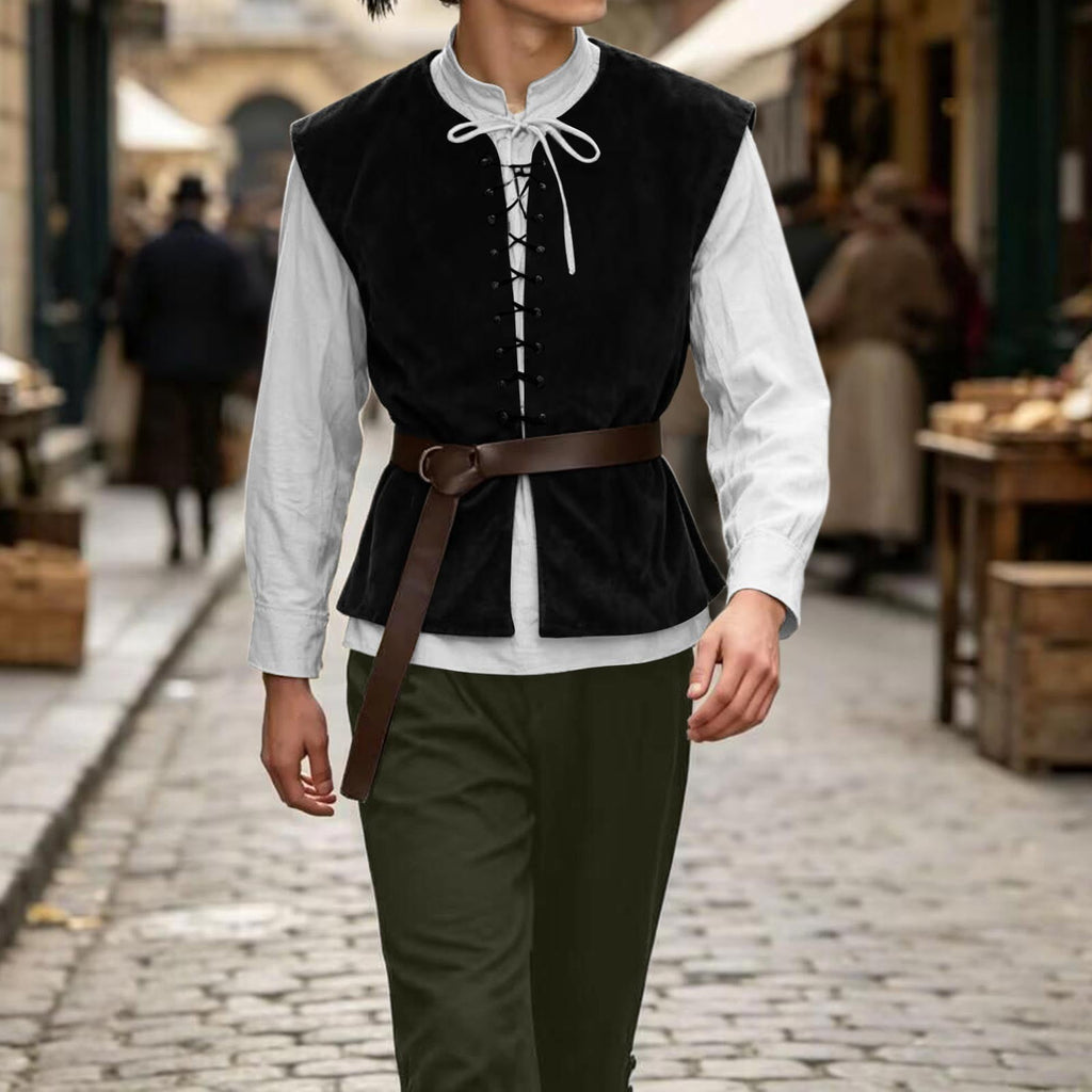 Ceisia Medieval Renaissance Outfit For Men Lace Up Waistcoat Long Sleeve Shirt Lace Trousers With Matching Belt Halloween Pirate Halloween Gift