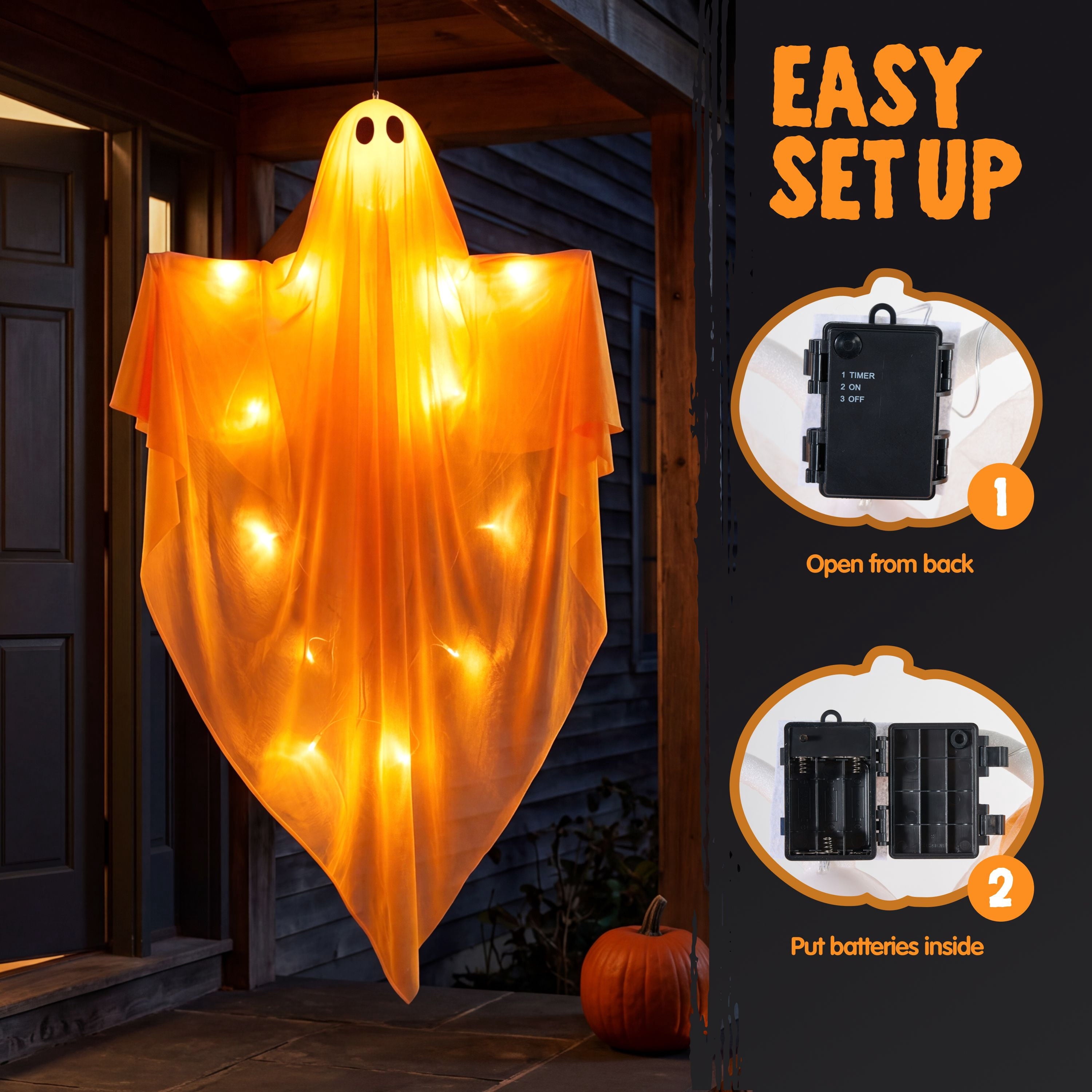 Joyfy 47" Halloween Hanging Light up Ghost Decorations Outdoor,White Ghosts with Blue LED Light and Timer Halloween Hanging Decoration Waterproof for Front Yard Patio Lawn