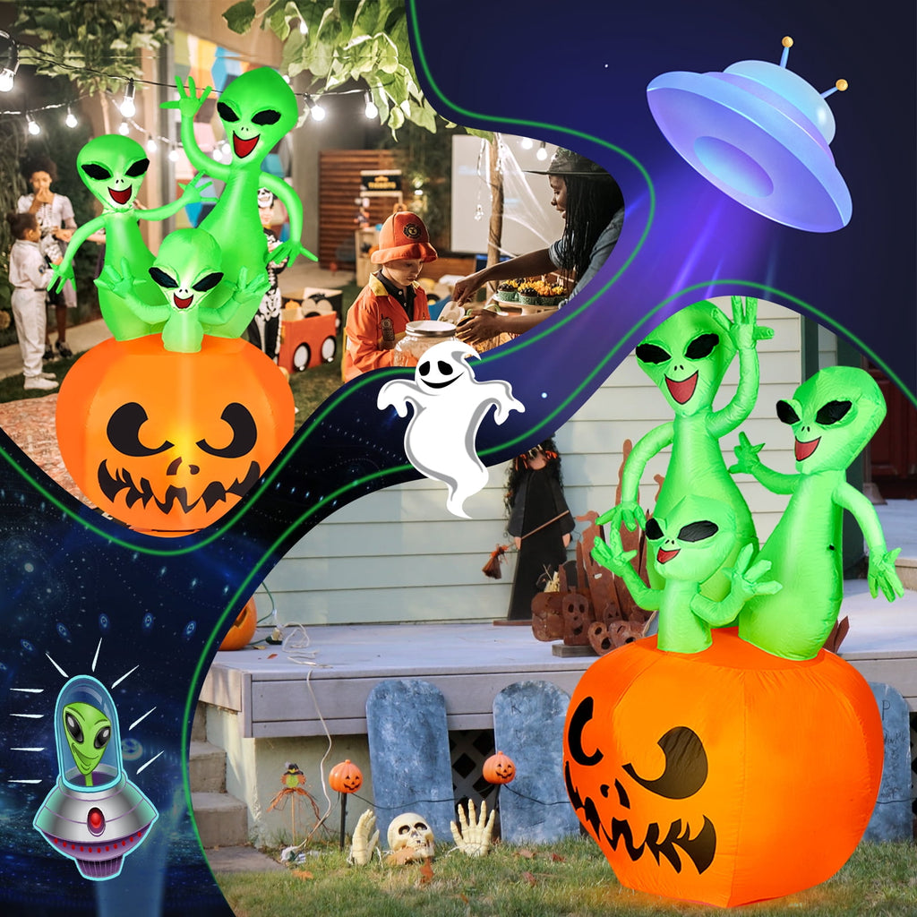 5.7FT Inflatable Halloween Inflatable Crawling Green Ghost with Tombstone Built-in LED Lights Inflatable LED Lights Blow Up Yard Decoration