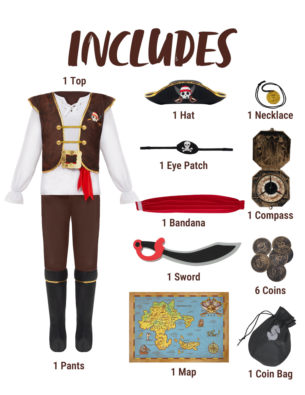 Joyfy Halloween Pirate Costume for Kids, Boys Pirate Costume Set, Pirate Accessories Costume for Toddler Themed Party Cosplay Dress Up