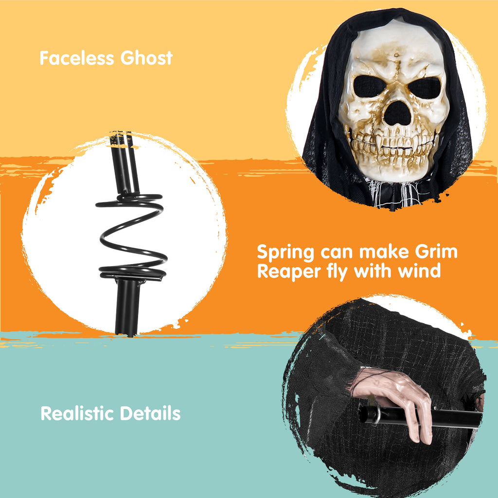Joyfy 7.8 Ft(93.6 in) Halloween Grim Reaper Decorations Outdoor, Rotatable Flying Scream Scarecrow Skeleton Ghosts Decor for Graveyard Haunted House Props, Garden, Porch, Yard Lawn