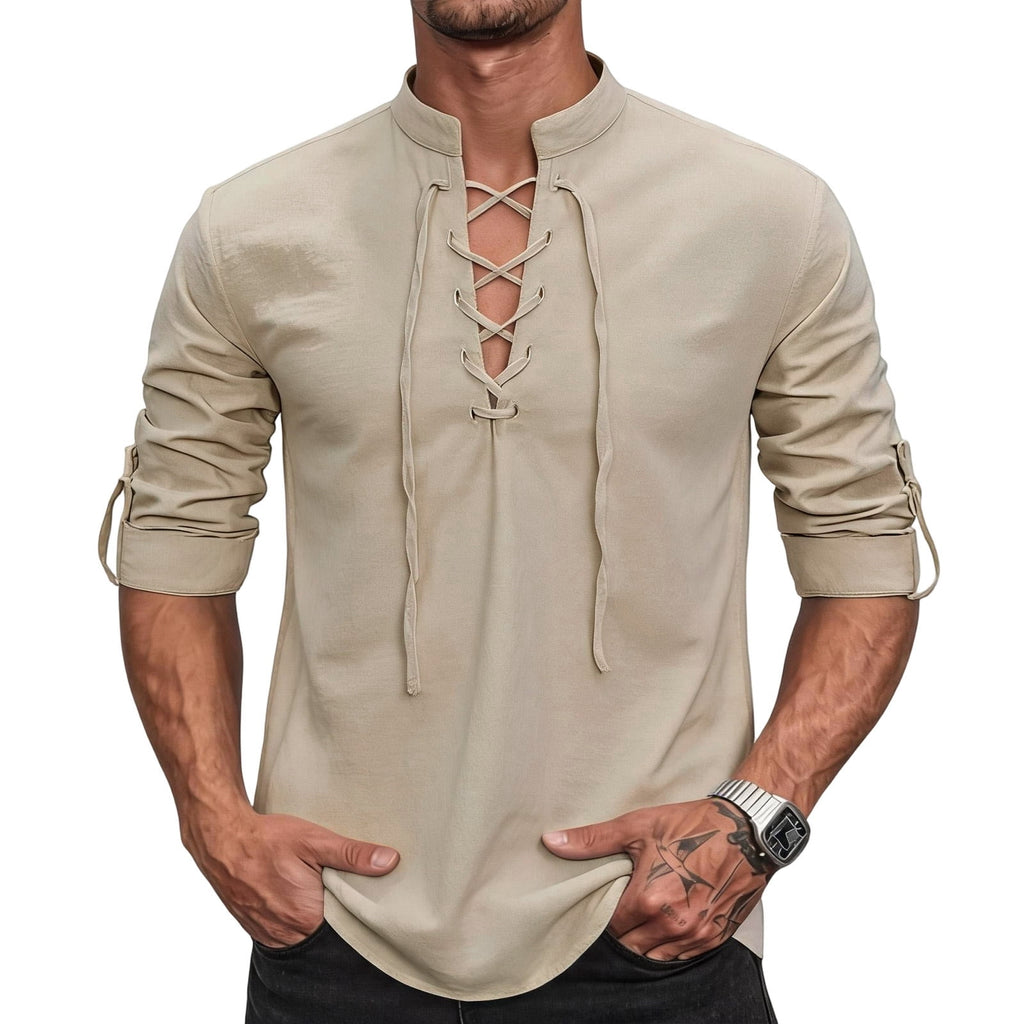 Mens Renaissance Shirt Medieval Pirate Viking Halloween Costume Gothic Steampunk Retro Long Sleeve Lace Up Shirts
