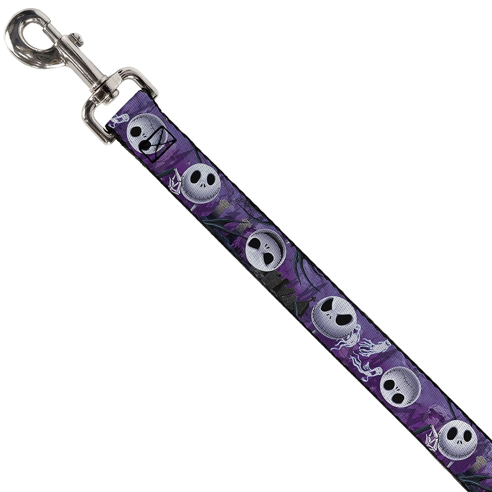 Disney Pet Leash, Dog Leash, Jack Expressions Ghosts In Cemetery Purples Grays White, 6 Feet Long 1.0 Inch Wide