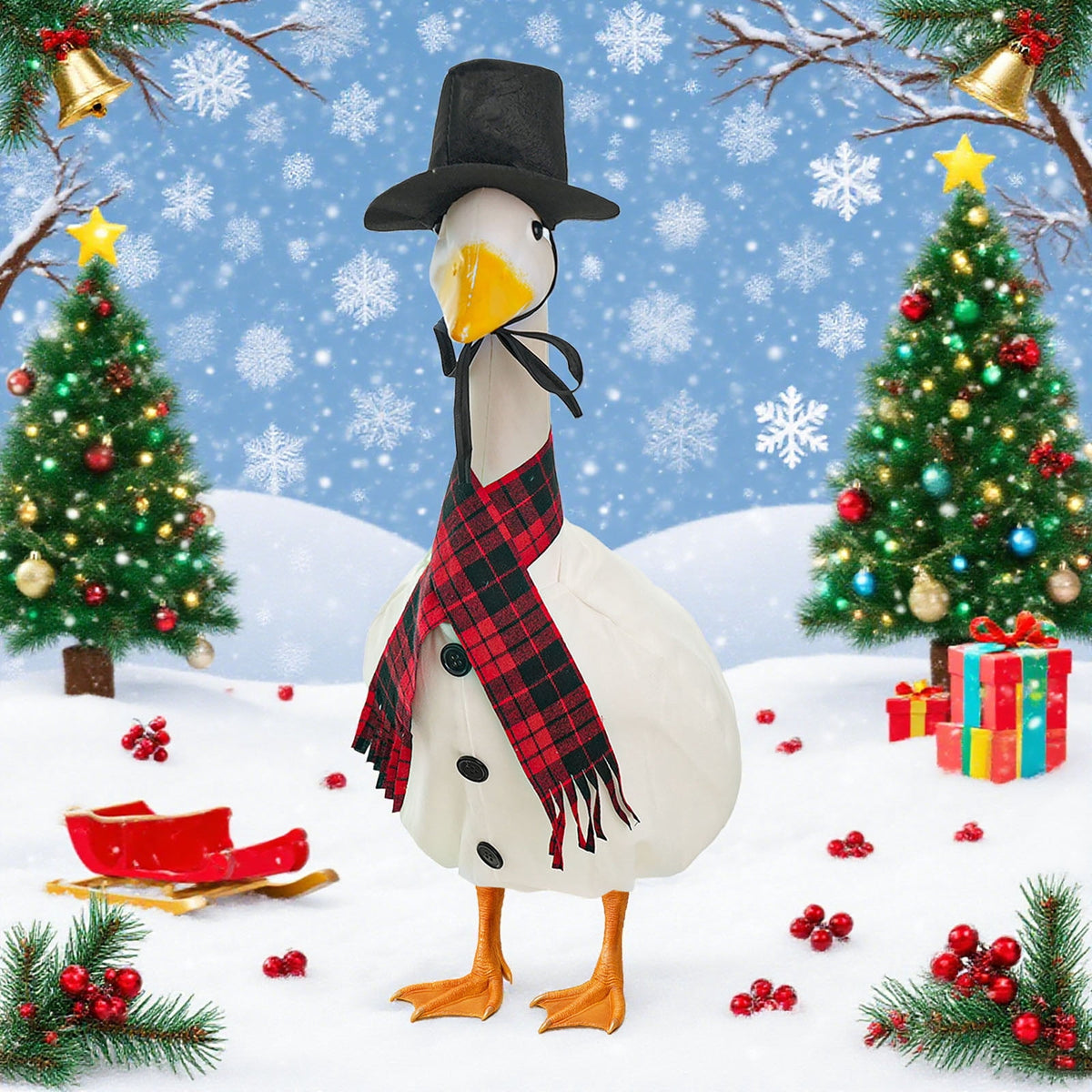 Sruoe Christmas Porch Goose Outfits, Porch Goose Clothes, 23 Inch Cement Goose Clothes Dress, Duck Clothes for Spring Easter Holiday Outdoor Garden Yard Lawn Patio Statue Decor