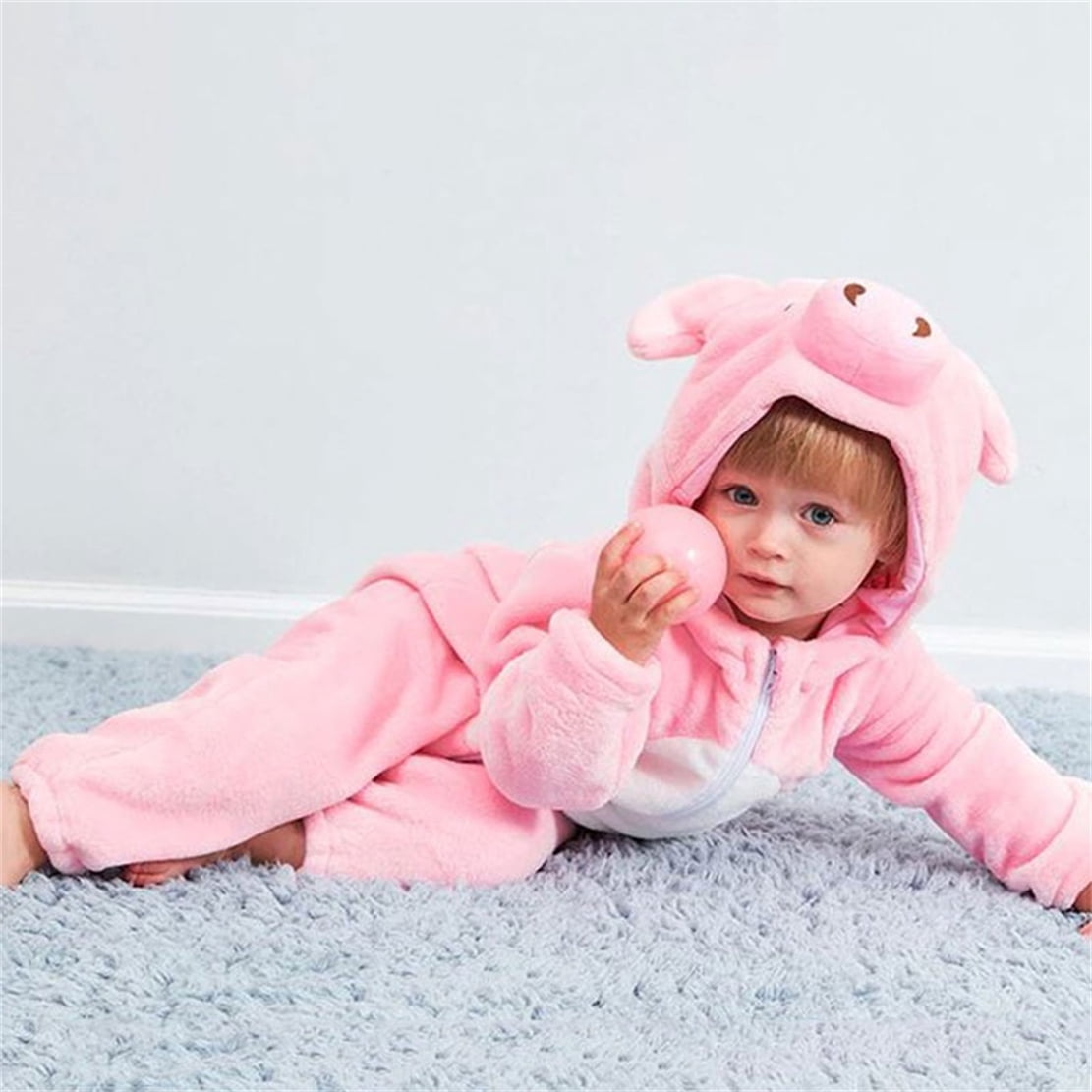 WIBACKER 0-3T Unisex Baby Animal Costume Winter Autumn Flannel Hooded Romper Christmas and Halloween Dinosaur Cosplay Jumpsuit
