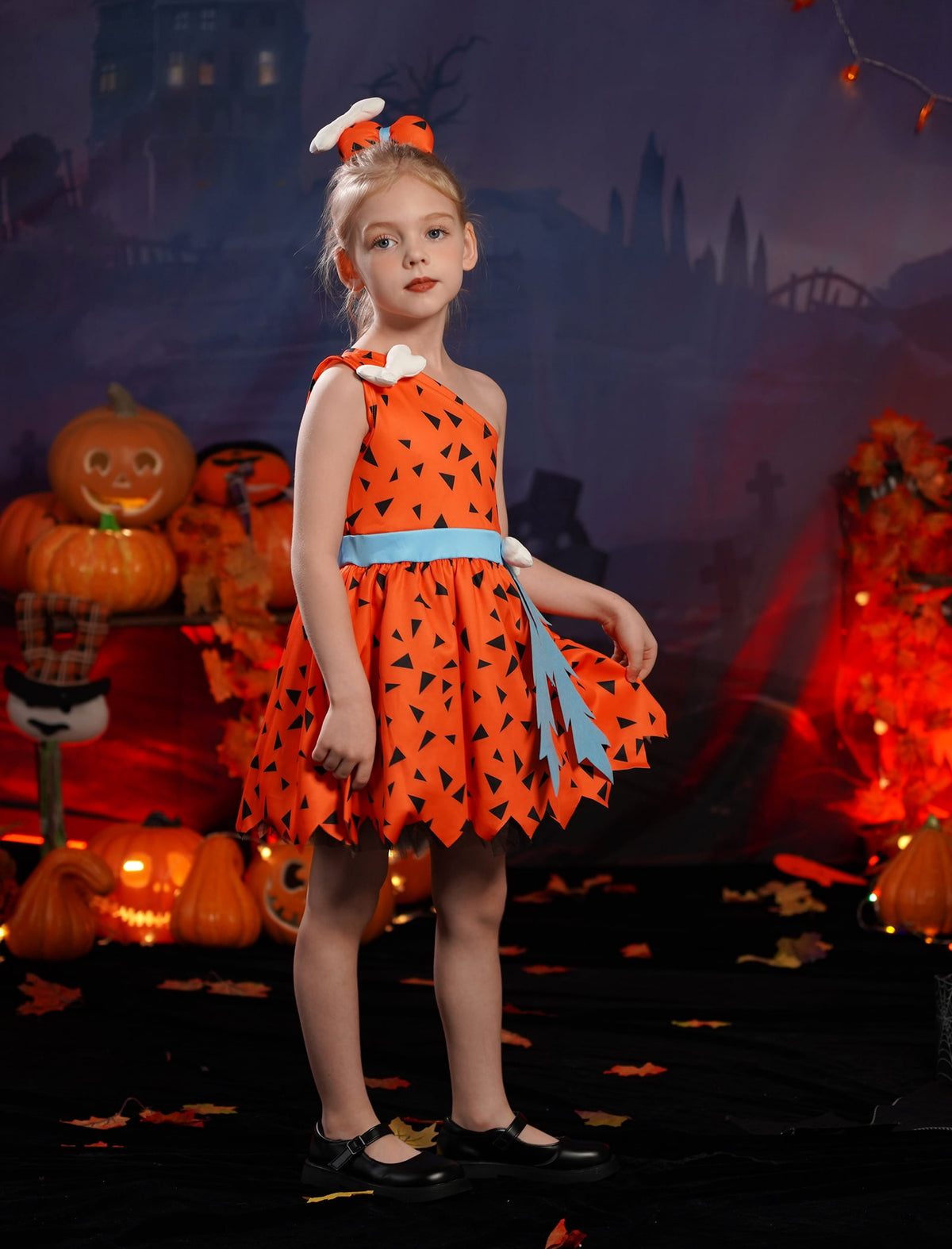 Kids Baby Bam Bam Costume Flintstone Costume Caveman Cavegirl Historical Stone Age Themed Birthday Outfit for Girls Boys Halloween Cosplay Dress Up Photo Shoot 2-3 Years Girl - Orange