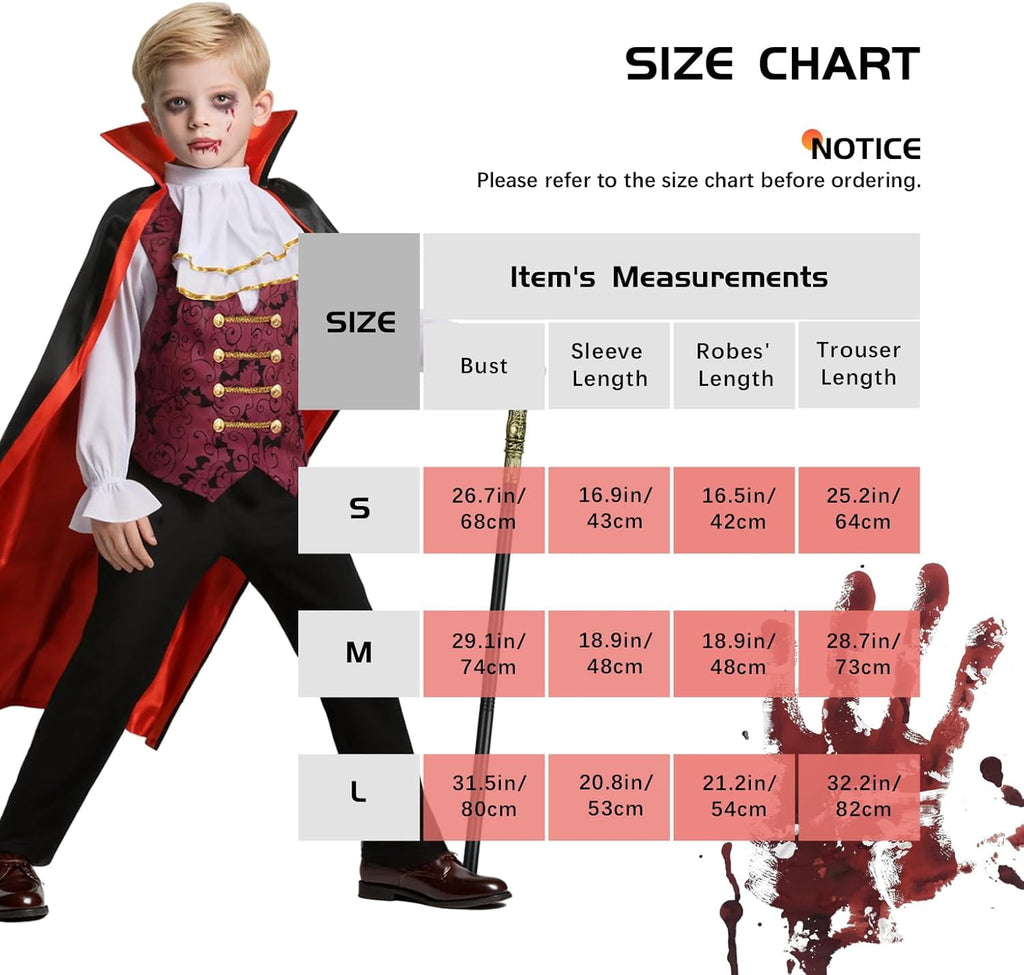 Vampire Boys Halloween Fancy-Dress Costumes with Vampire Cape and Scepter for Kids