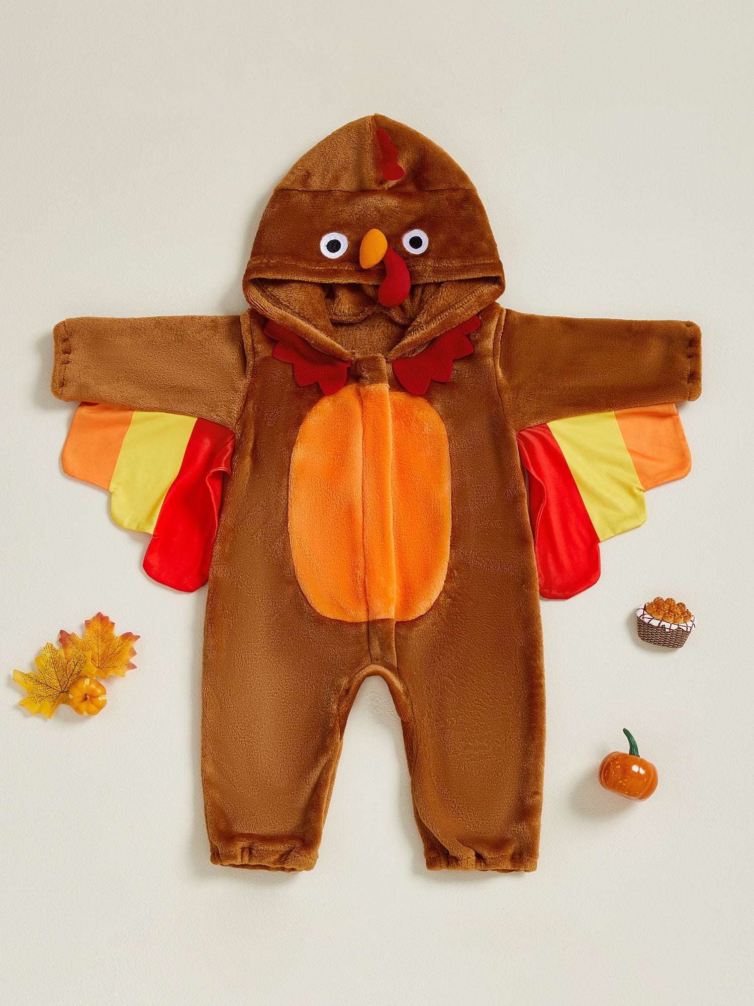 RUINIXCW Toddler Baby Girl Boy Thanksgiving Turkey Costume Kids Halloween Animal Costume Infant Baby Boy Girl Fall Winter Clothes Warm Flannel Romper Long Sleeve Hooded Zip Up Jumpsuit