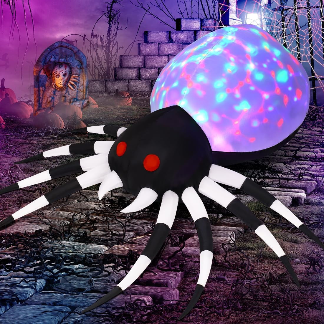 GOOSH Halloween Inflatable 6 FT Spider Inflatables Outdoor Decorations with Magic Light, Scary Inflatable Halloween Spider Blow Up Spider, Halloween Blow Up Decorations Outside Clearance for Holiday