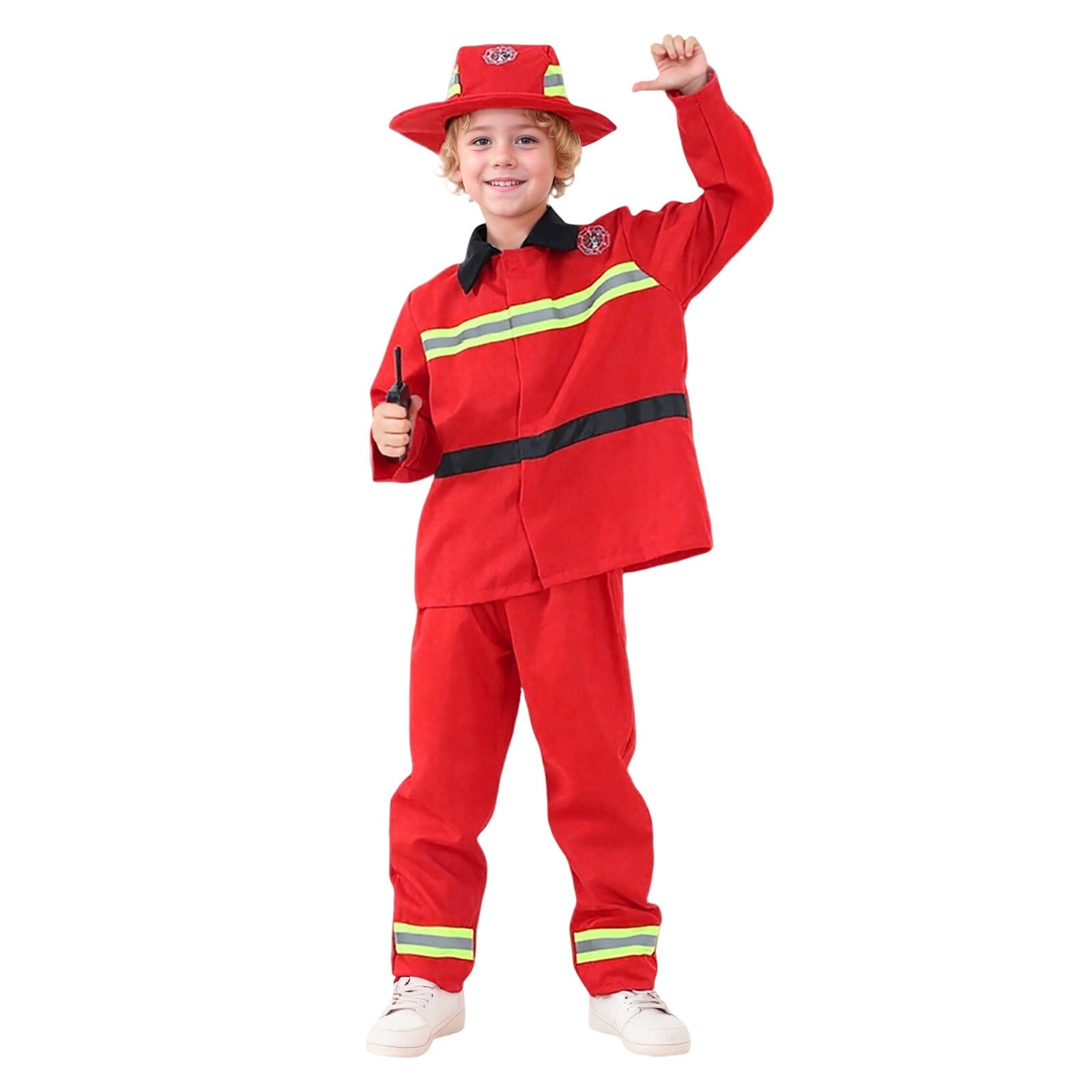 LIIPEE Boys Fireman Costumes Kids Fancy Dress Up With Accessories Clothes 7 Piece Party Outfits,18-24 Months