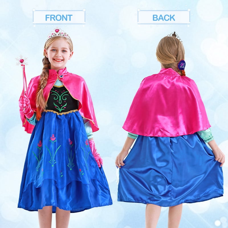 Jurebecia Princess Dress Snow Queen Costume for Girls Birthday Party Halloween Christmas Cosplay Outfit Toddler Kids 120 cm 5-6 Years