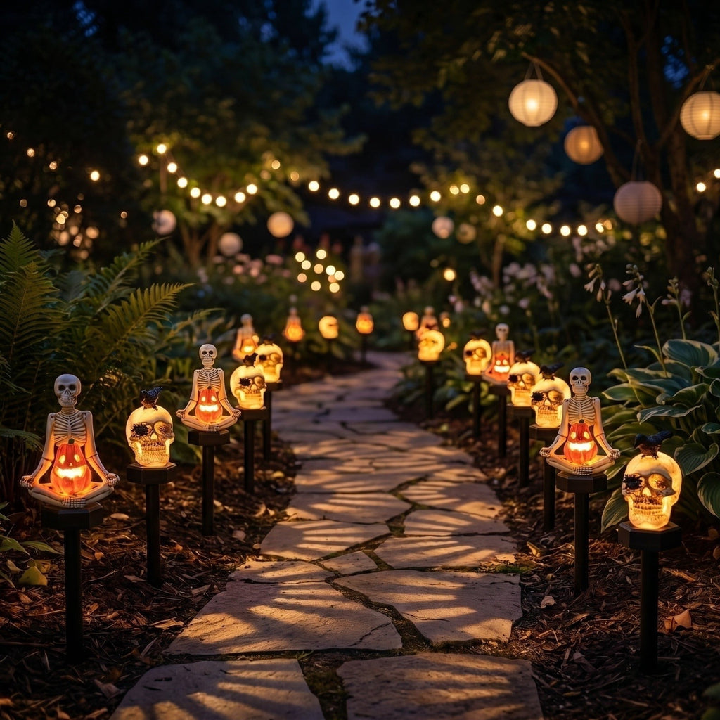 Halloween Skull Solar Garden Stake Light, Resin Skull Solar Outdoor Light for Yard and Garden, Spooky Decorative Stake Lighting for Halloween Courtyard and Lawn Decor 15.35*2.36Inch,1PC