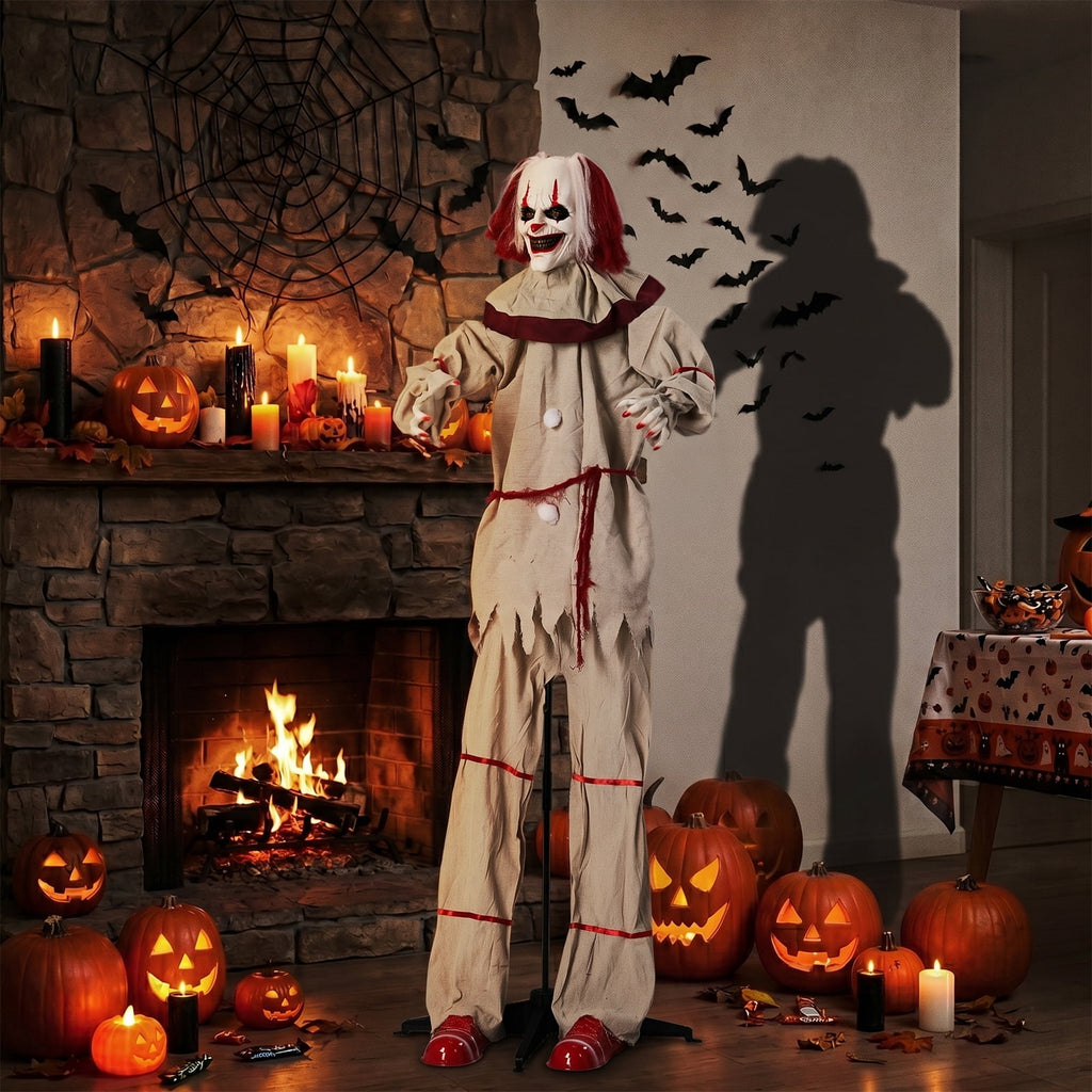 Ktaxon 5.7ft Clown Animated Animatronic Decoration Creepy Halloween w/ Pre-Recorded Screaming