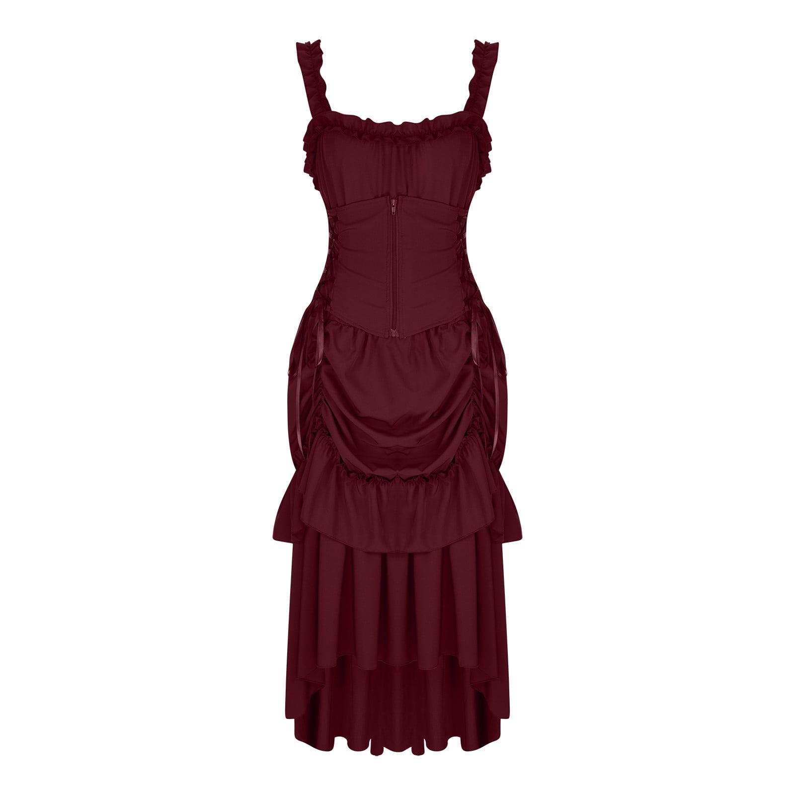 UPPADA Halloween Costumes For Womens Sleeveless Irregular Gothic Dress Ruffle Steampunk Dress Corset Square Neck Layers Dress
