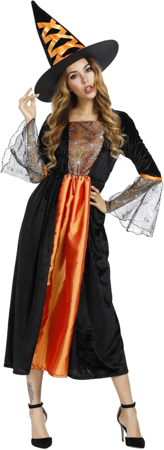 Halloween Witch Costume for Women, Halloween Gothic Witch Dresses for Fancy Dress Party Purple XL