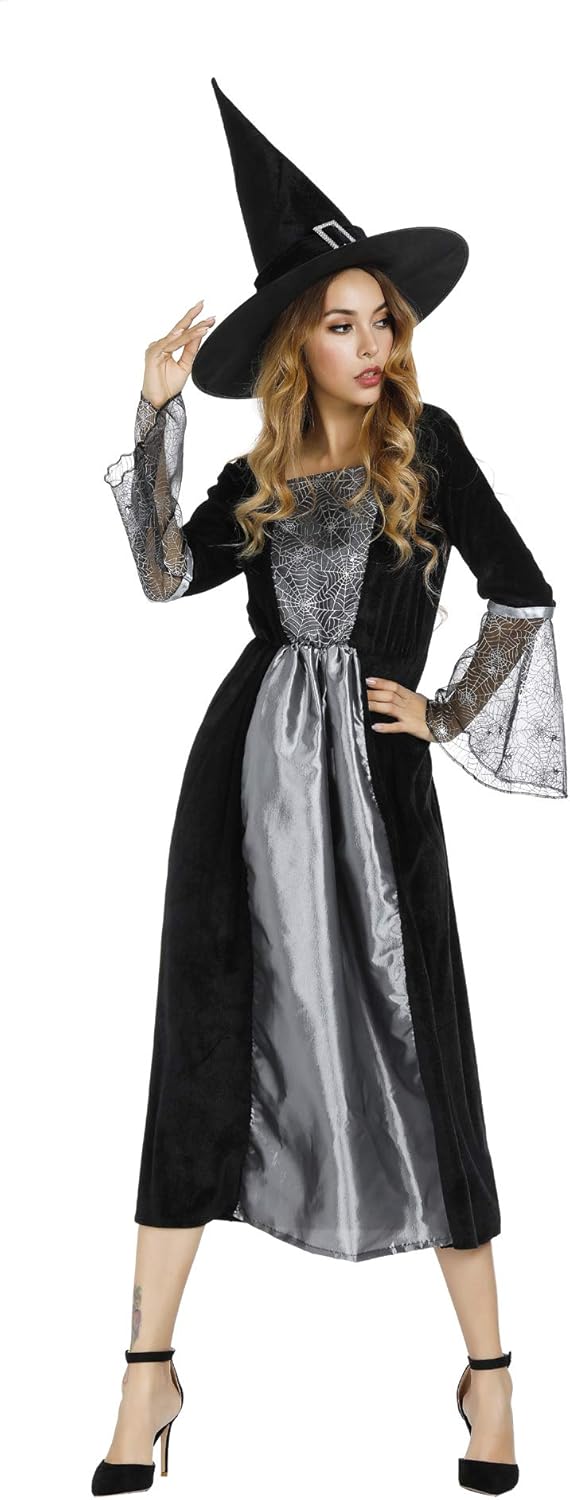 Halloween Witch Costume for Women, Halloween Gothic Witch Dresses for Fancy Dress Party Purple XL