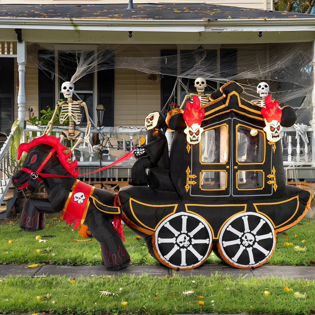 Joyfy 8ft Long Halloween Inflatables Outdoor Decorations,Spooky Pumpkin Carriage with Built-in LEDs,Blow Up Halloween Decoration for Yard