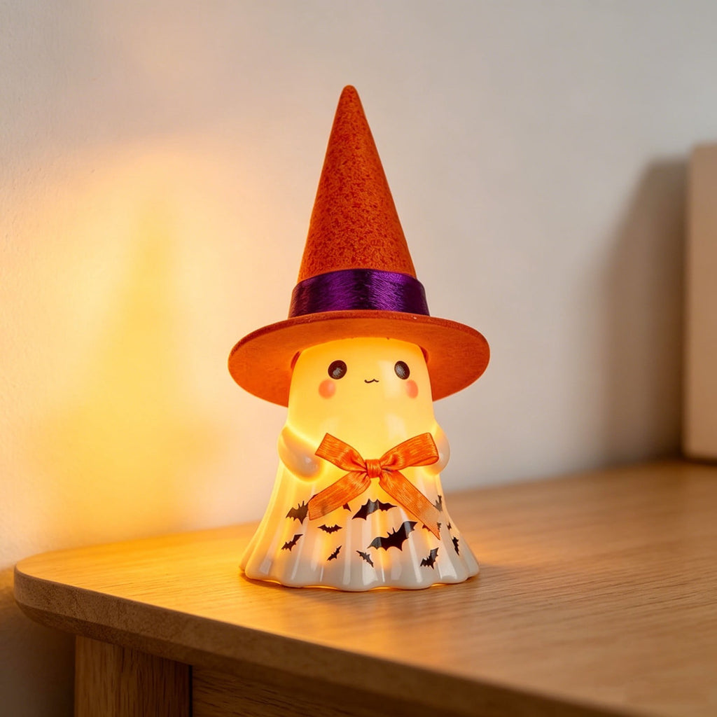 Fwttom Ghost Night Light, Halloween Lights Cute Ghost Reading Book Lamp, Halloween Decorations Indoor Light Up Ghost Statue Ghost Light for House Mantel Bedside