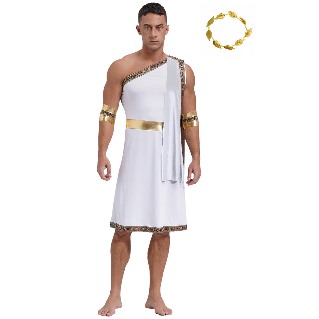 YiZYiF Mens Halloween Ancient Greek Cosplay Costume Roman Toga Caesar Party Fancy Dress Up Set Black S