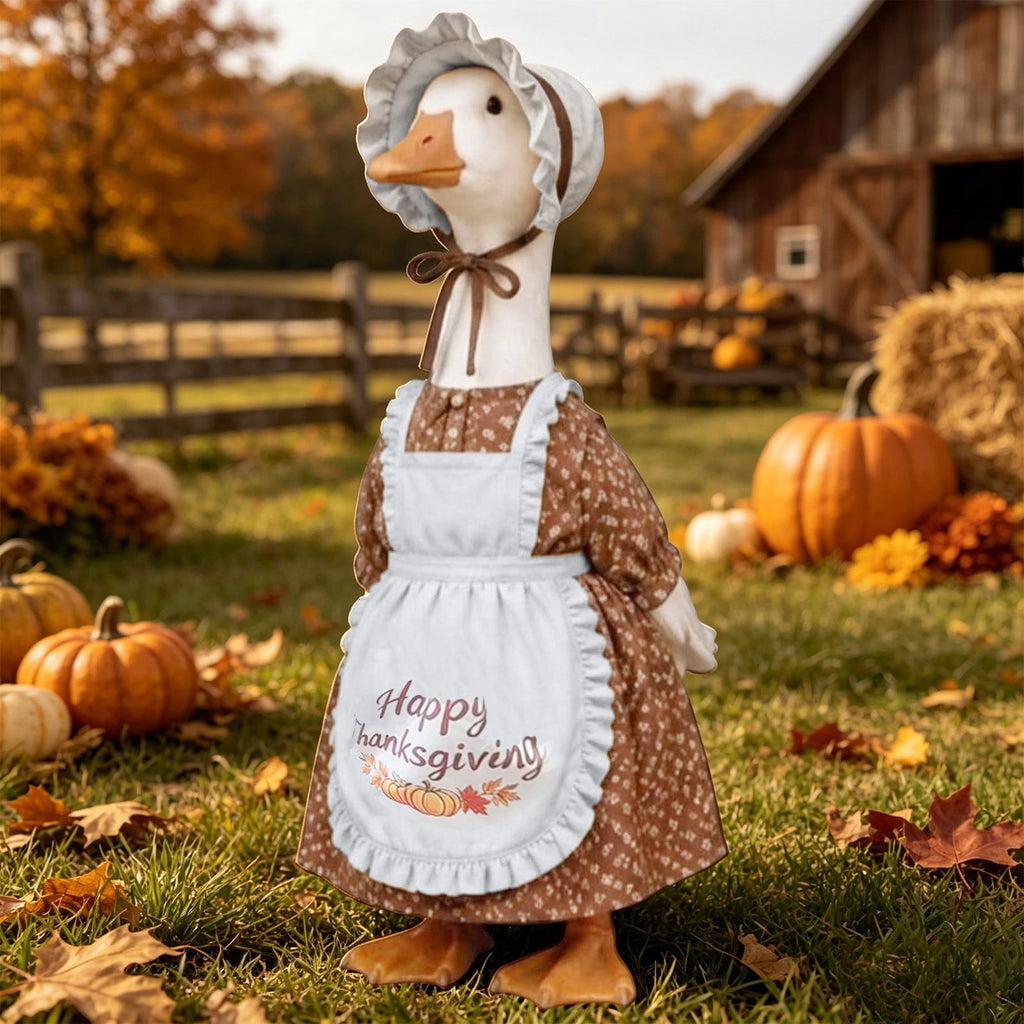 Thanksgiving Harvest Outfit for 23" Porch Goose, Goose Fall Theme Dress in White&Orange with Headwear Fall Harvest Decor for 23" Goose Outdoor Patio Yard Lawn Decoration