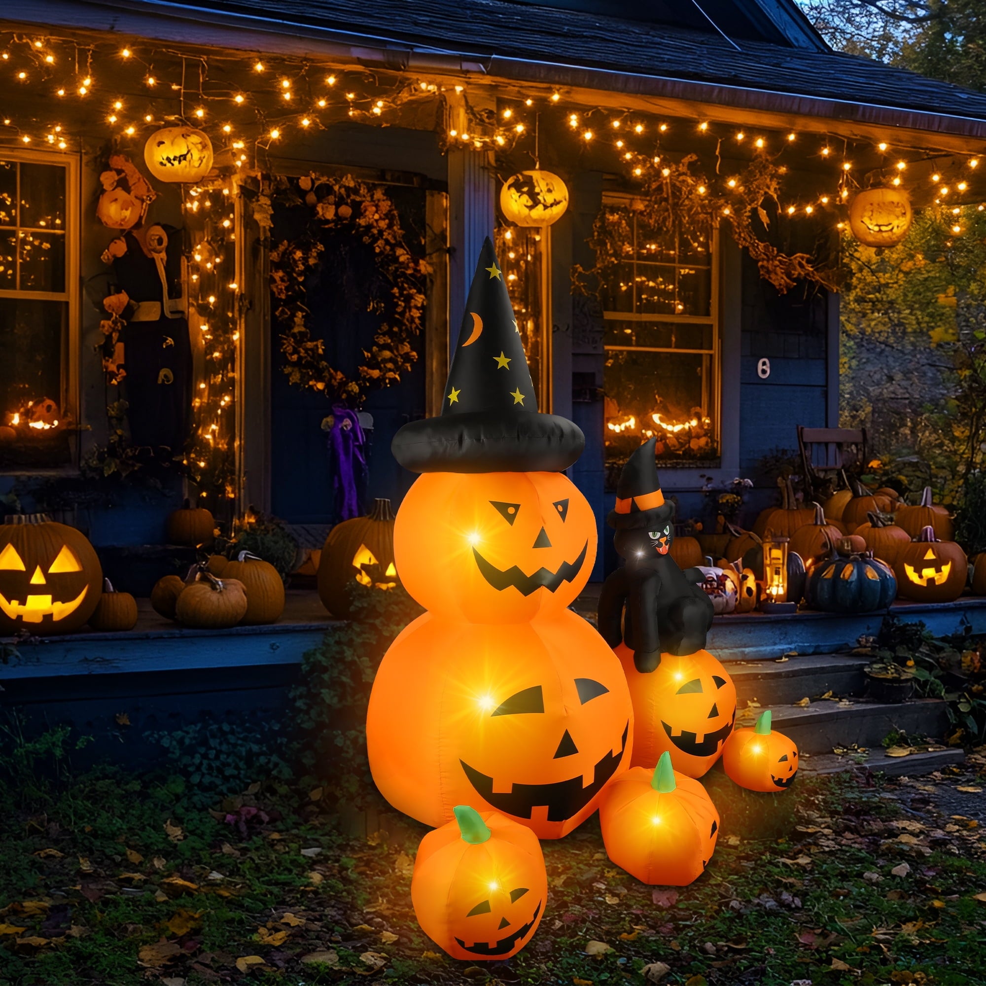 MAGOTAN 6 FT Halloween Inflatable Pumpkin Halloween Inflatable Pumpkins and Cat Outdoor Yard Decoration Build-in 7 LED White Lights