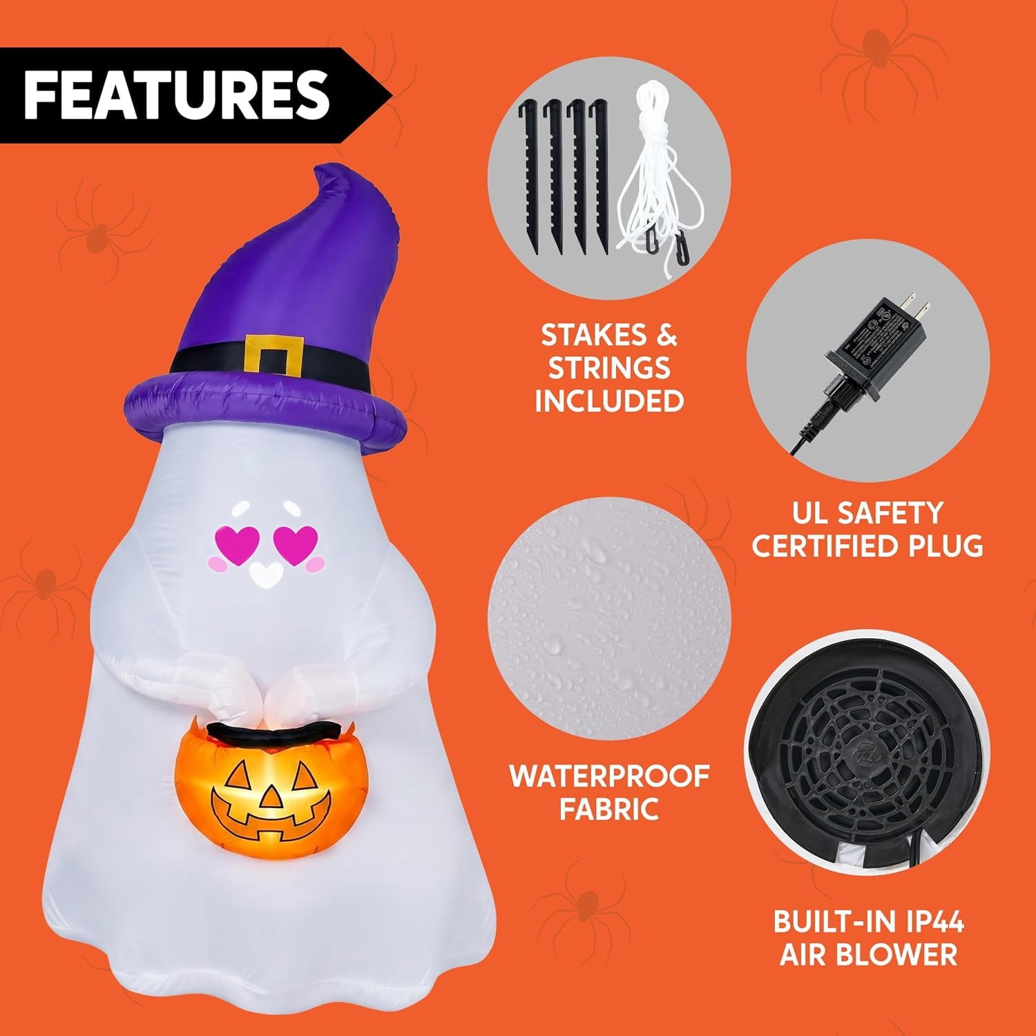 Joyfy 6 ft Halloween Inflatable Witch & Cauldron,Blow Up Decor with Rotating Green Ghost Projection Built-in LEDs,Outdoor Decoration for Party,Yard,Garden