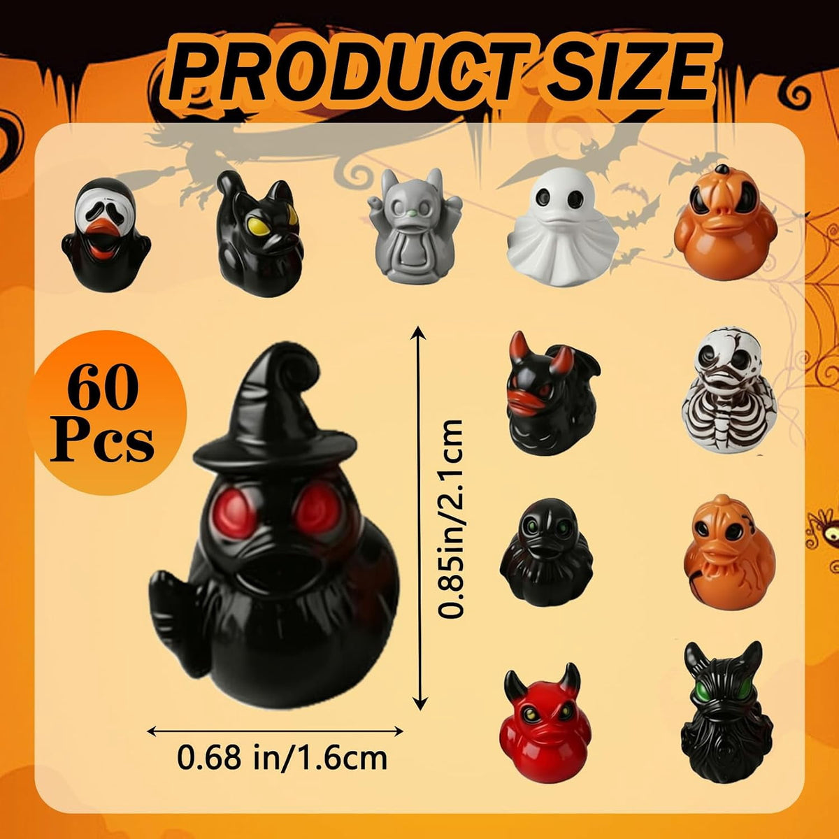 60Pcs Halloween Mini Resin Ducks Figurines, Novelty Halloween Party Décor | Cute Ghost Devil Skeleton Pumpkin Witch Designs, Gothic Halloween Desktop Decor for Tiered Tray, DIY Crafts, Party Favors