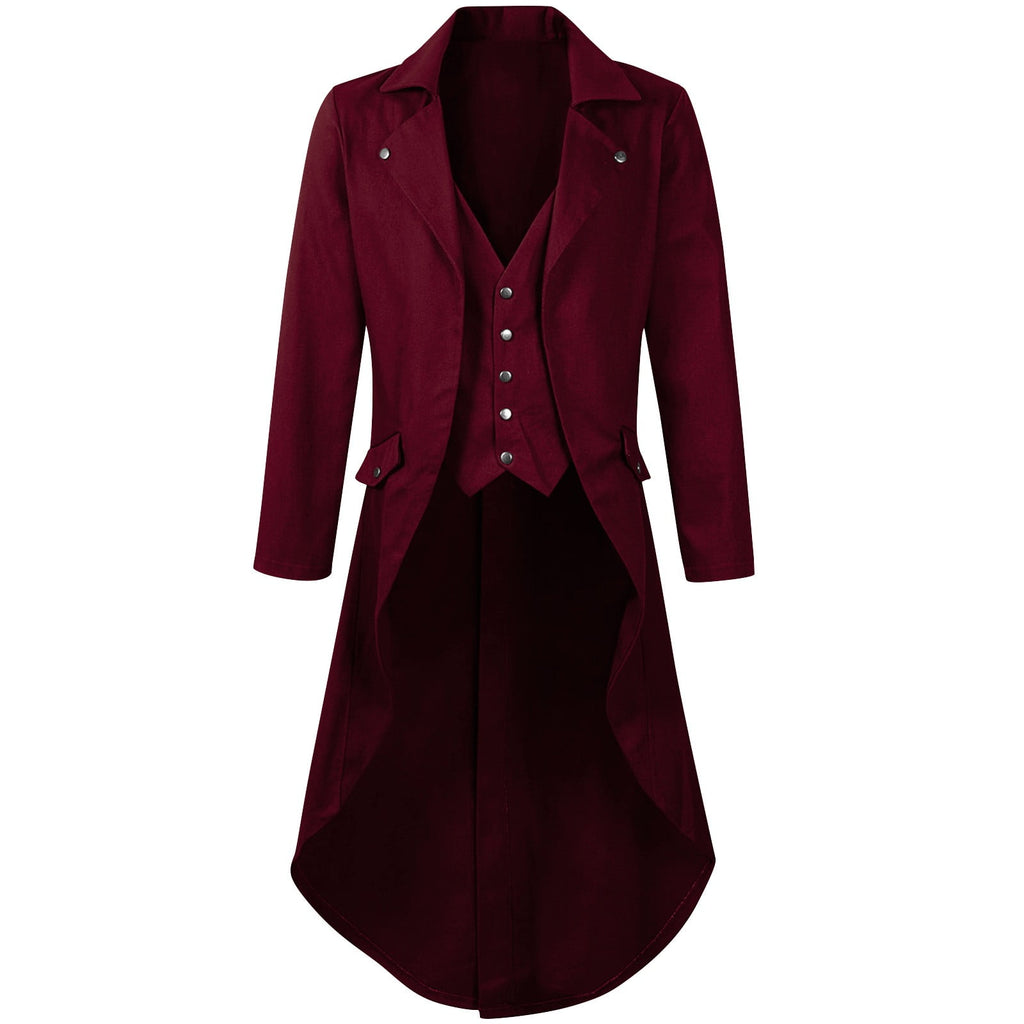 QATAINLAV Men's Vintage Steampunk Gothic Victorian Jacket Medieval Renaissance Pirate Frock Coat Formal Tuxedo Halloween Costumes Birthday Gifts Coffee S
