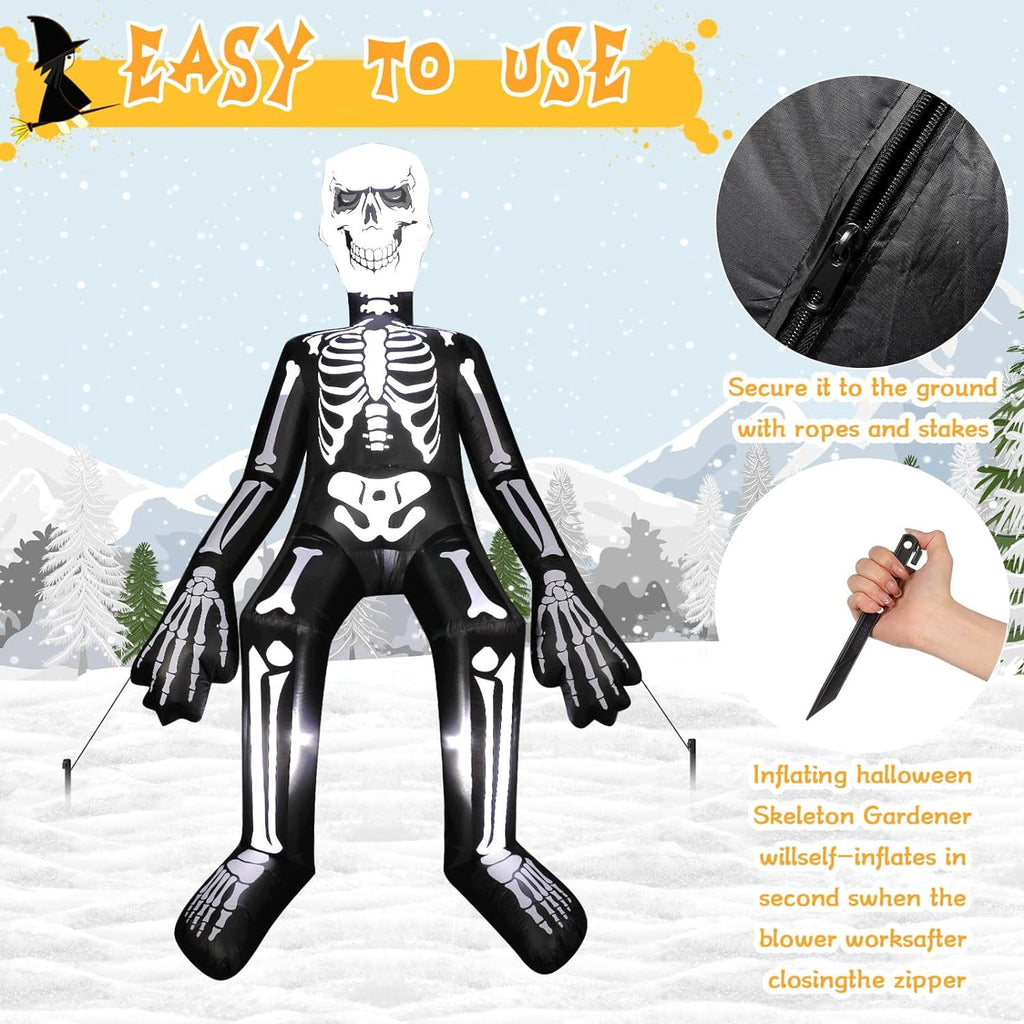 Coolmade 10.5 ft Sitting Skeleton Halloween Inflatable, Built‑in LED Lights, Blow‑Up Yard Outdoor Decoration