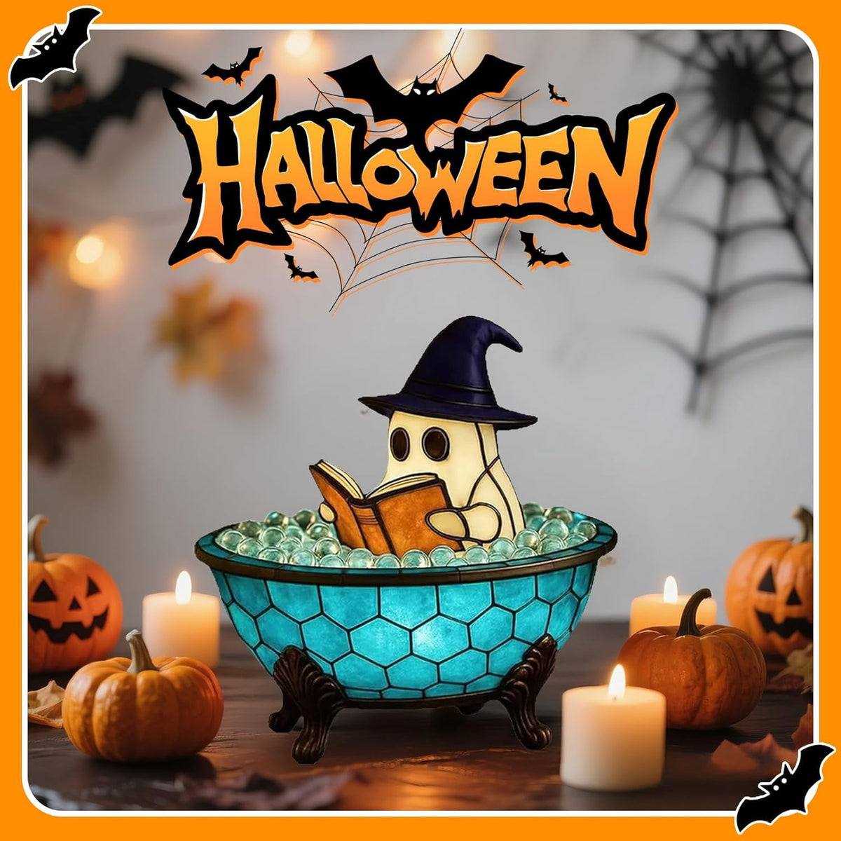 Ghost Bubble Bath LampHalloween Bathroom Decor Gifts Under 20 Bathtub Ghost & Dog Resin Figurine, Warm LED Halloween Tabletop Decor for Bathroom, Bedroom, Kids Room & Fall Home Accent