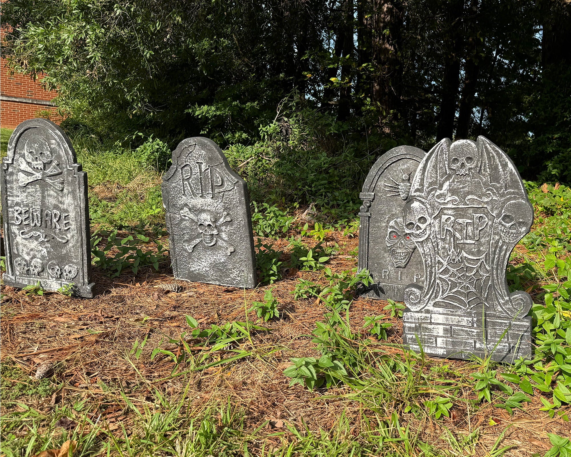 Gamexcel 3-Pack Large 17" Halloween Foam RIP Tombstones with Stakes - Graveyard Lawn Decorations for Spooky Haunted House Decor