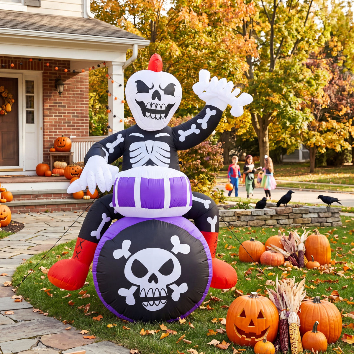 Joyfy 8 FT Halloween Inflatable Skeleton Dinosaur with Build-in LEDs Pumpkin Decorations,Halloween Outdoor Decorations Blow up Yard Decorations