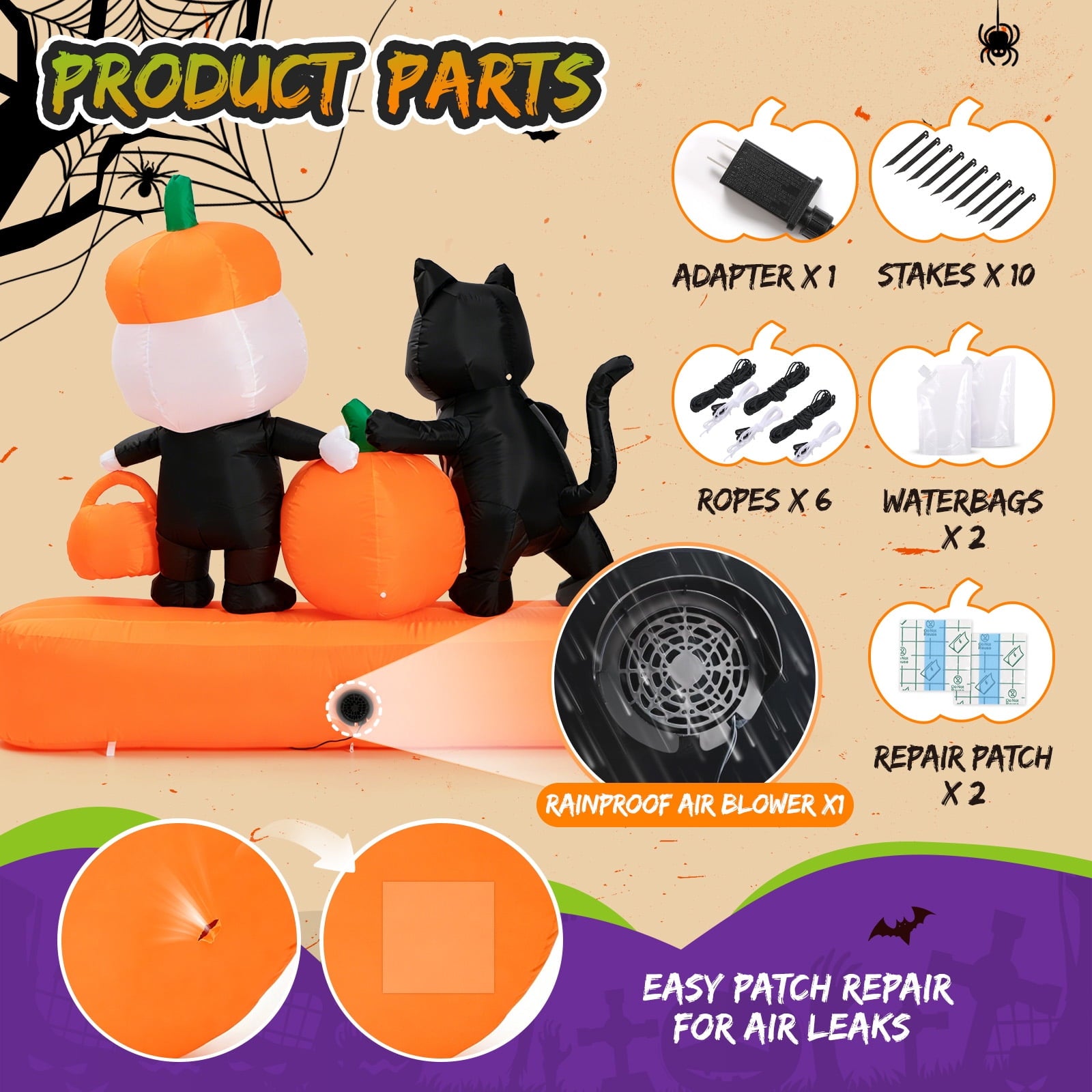 Toiyjofe 5.5 ft Halloween Inflatable Ghost with Pumpkin, LED Lighted Cute Halloween Yard Decoration for Porch, Lawn, Walkway & Party